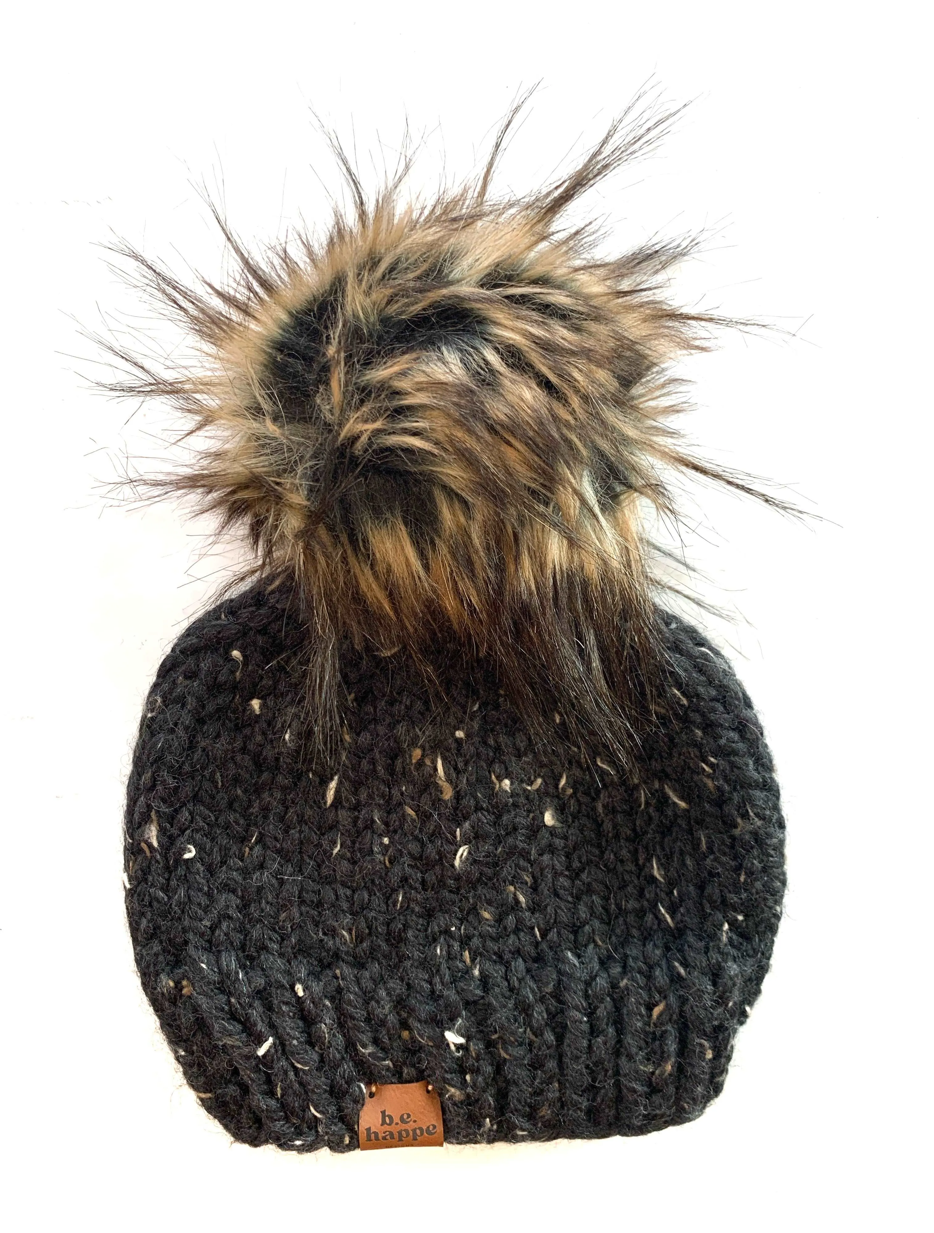 0-3 month Solid Knit Pom Hat | Obsidian Black