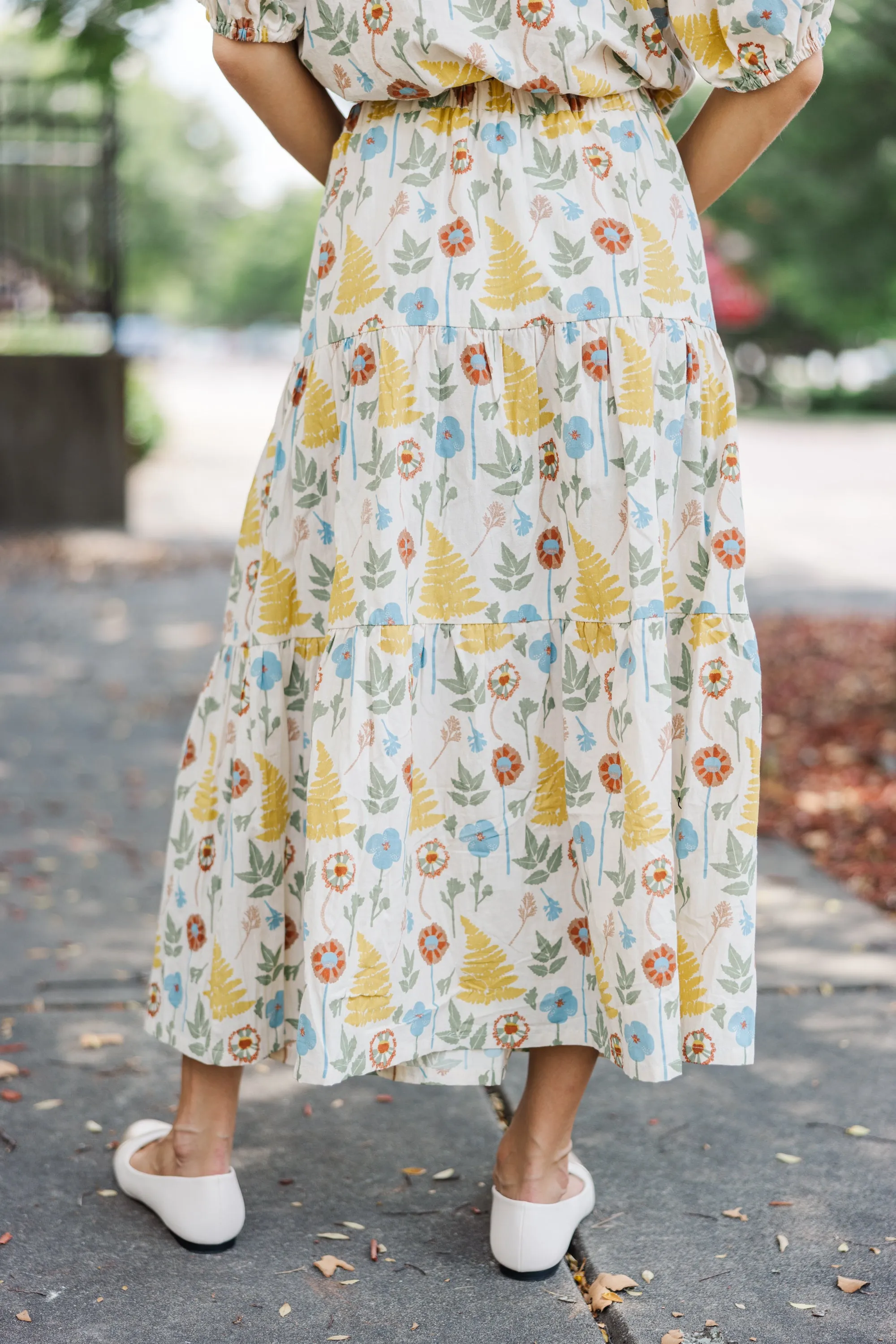 All I Need Natural Floral Midi Skirt