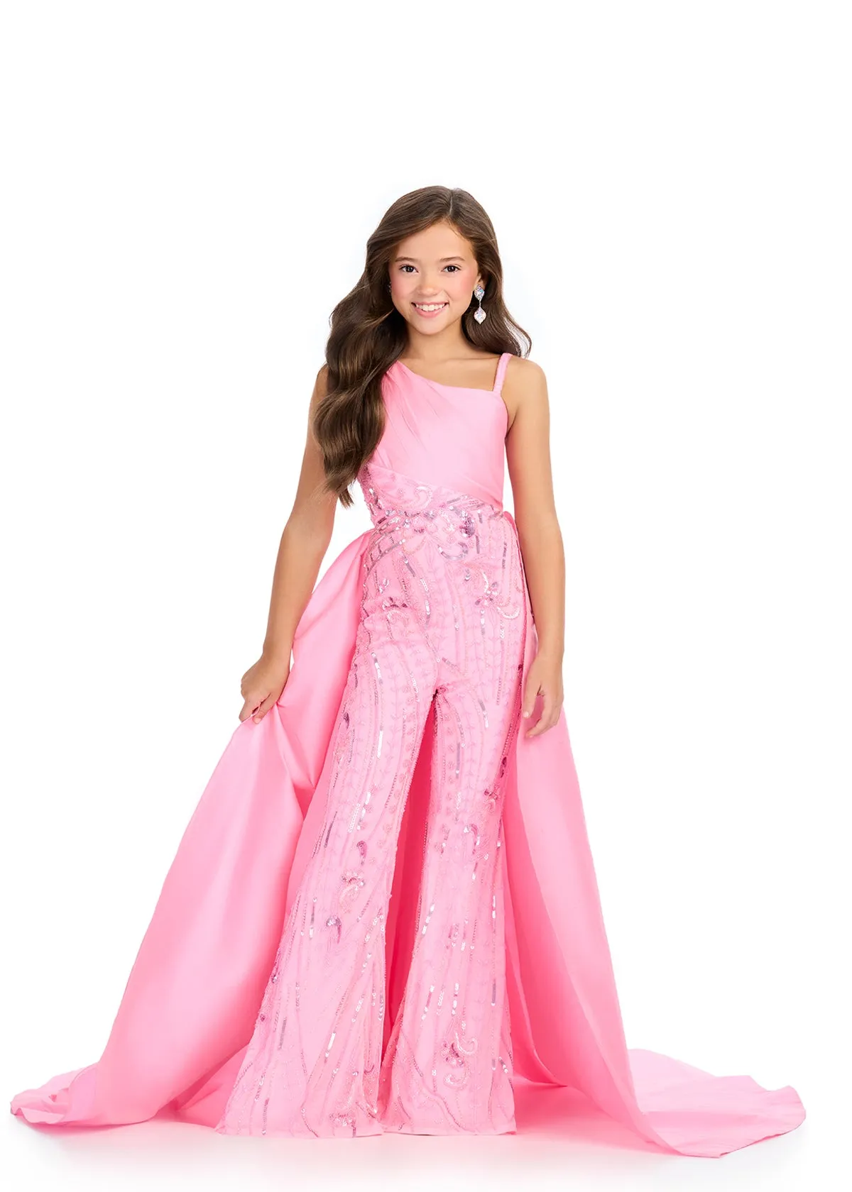 Ashley Lauren Kids 8287 Girls Pageant Jumpsuit Overskirt Fun Fashion Beaded Formal Wear