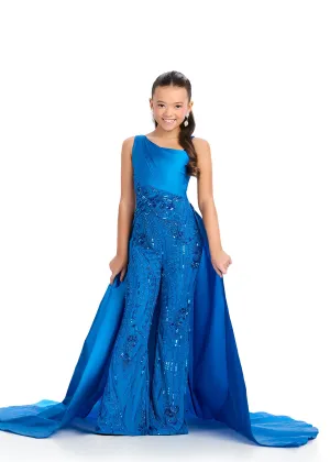 Ashley Lauren Kids 8287 Girls Pageant Jumpsuit Overskirt Fun Fashion Beaded Formal Wear