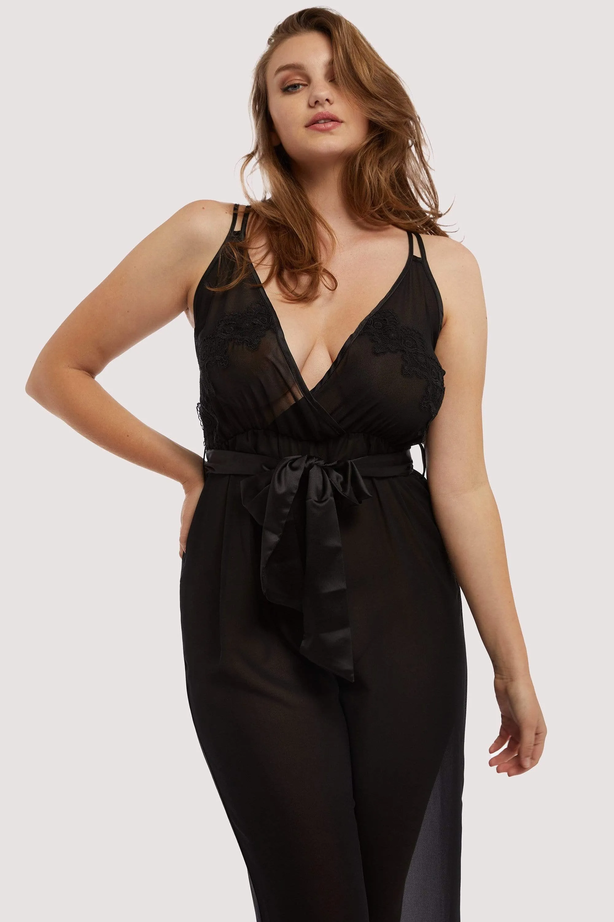 Belle Black Chiffon & lace Jumpsuit