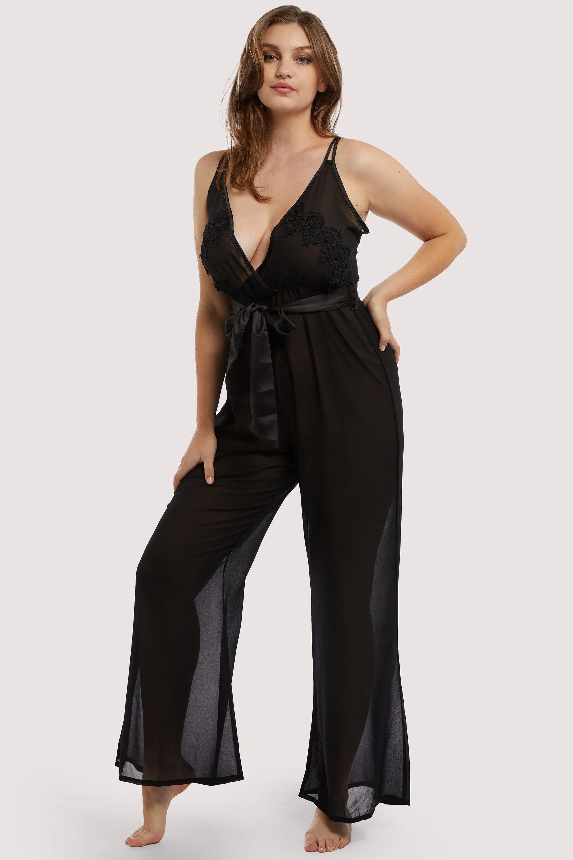 Belle Black Chiffon & lace Jumpsuit