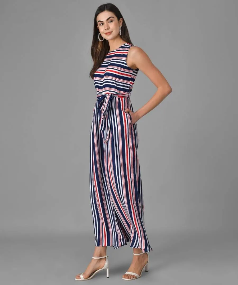 Blue Striped Fit Flare Jumpsuit