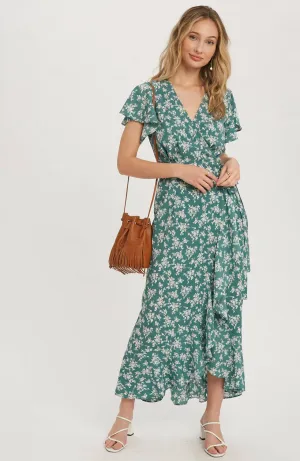 Bluivy Seafoam Ditsy Floral Ruffle Hem Wrap Dress