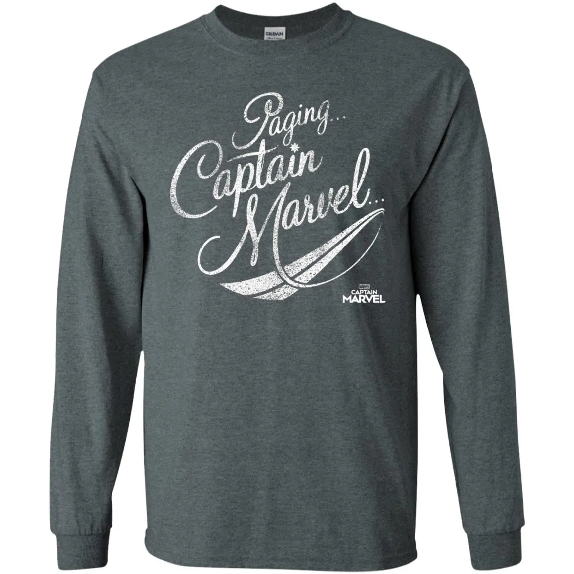 Captain Marvel Paging Distressed Cursive Men Long Sleeve Shirt