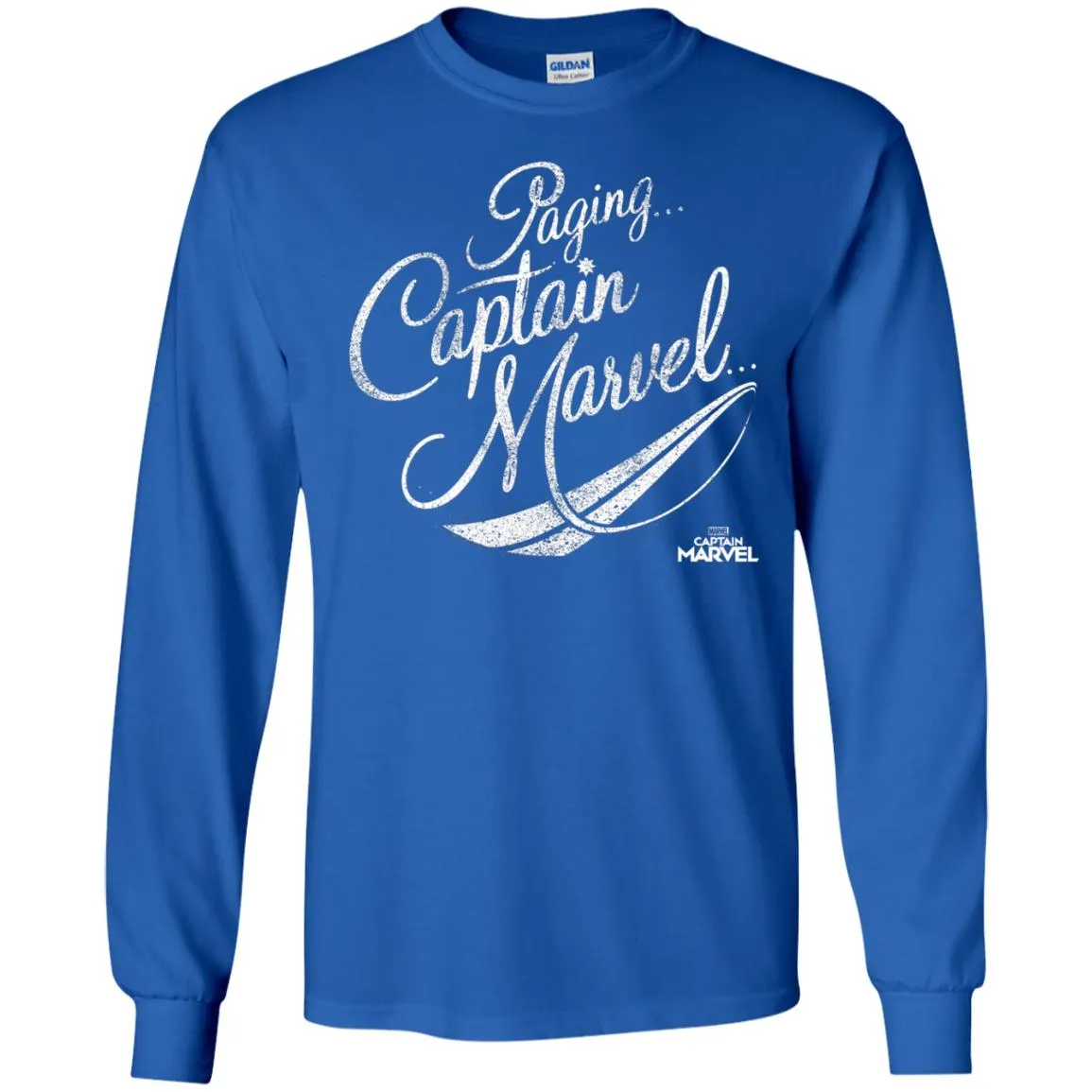 Captain Marvel Paging Distressed Cursive Men Long Sleeve Shirt