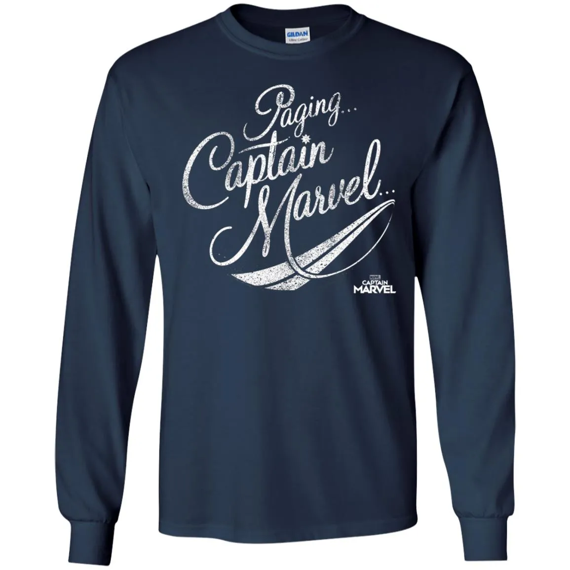 Captain Marvel Paging Distressed Cursive Men Long Sleeve Shirt