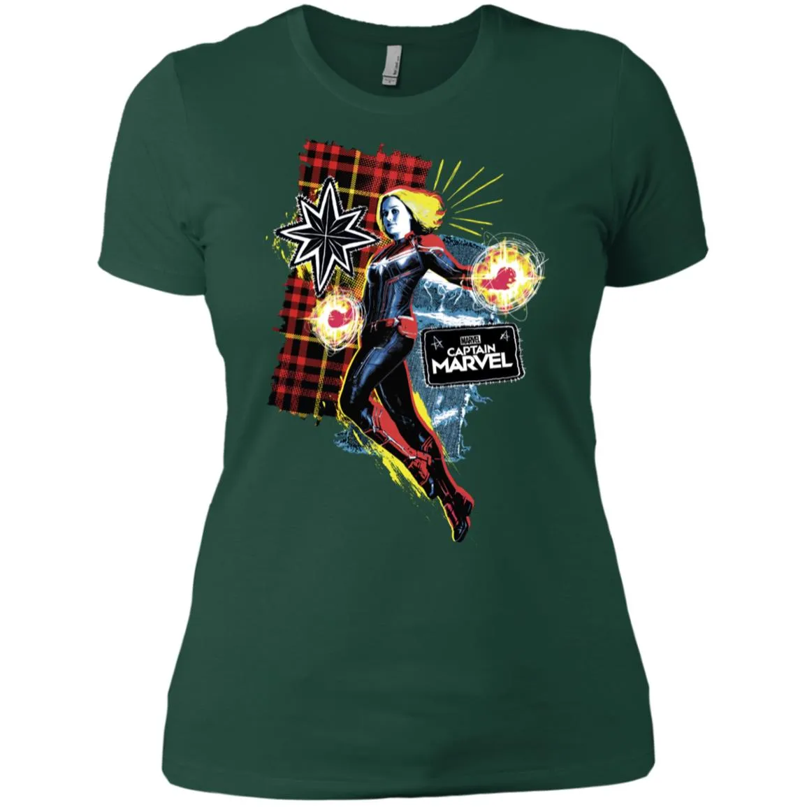 Captain Marvel Plaid Jean Patched Portrait Women Cotton T-Shirt