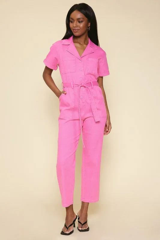 Cassandra Short Sleeve Cotton Utility Jumpsuit