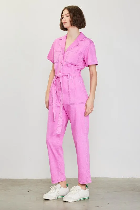 Cassandra Short Sleeve Cotton Utility Jumpsuit