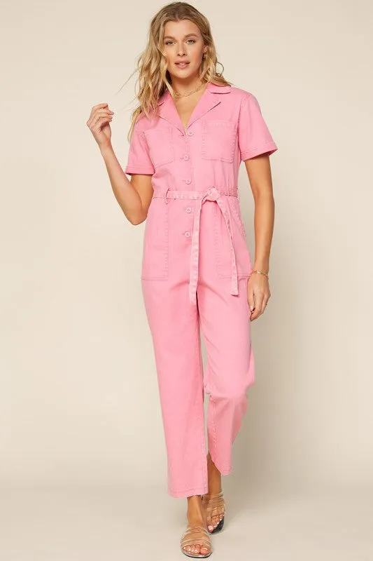 Cassandra Short Sleeve Cotton Utility Jumpsuit