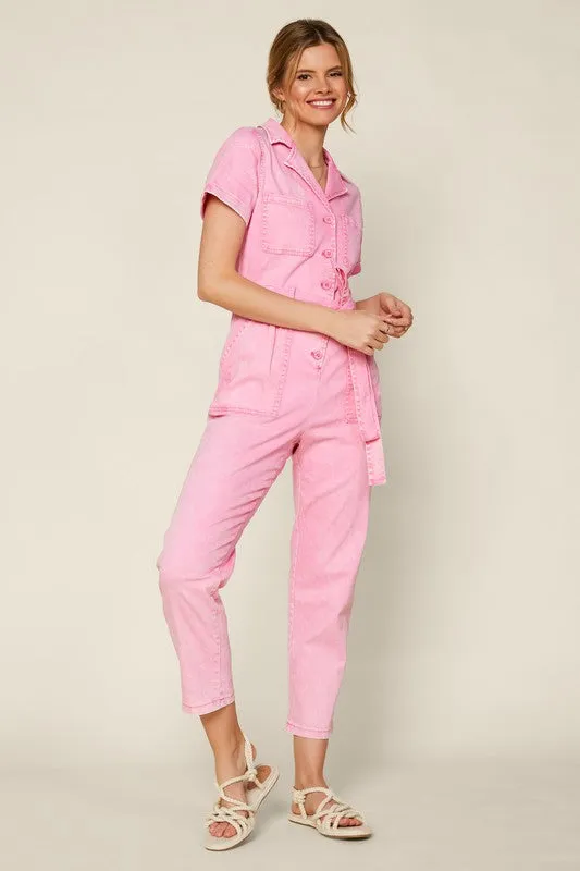 Cassandra Short Sleeve Cotton Utility Jumpsuit