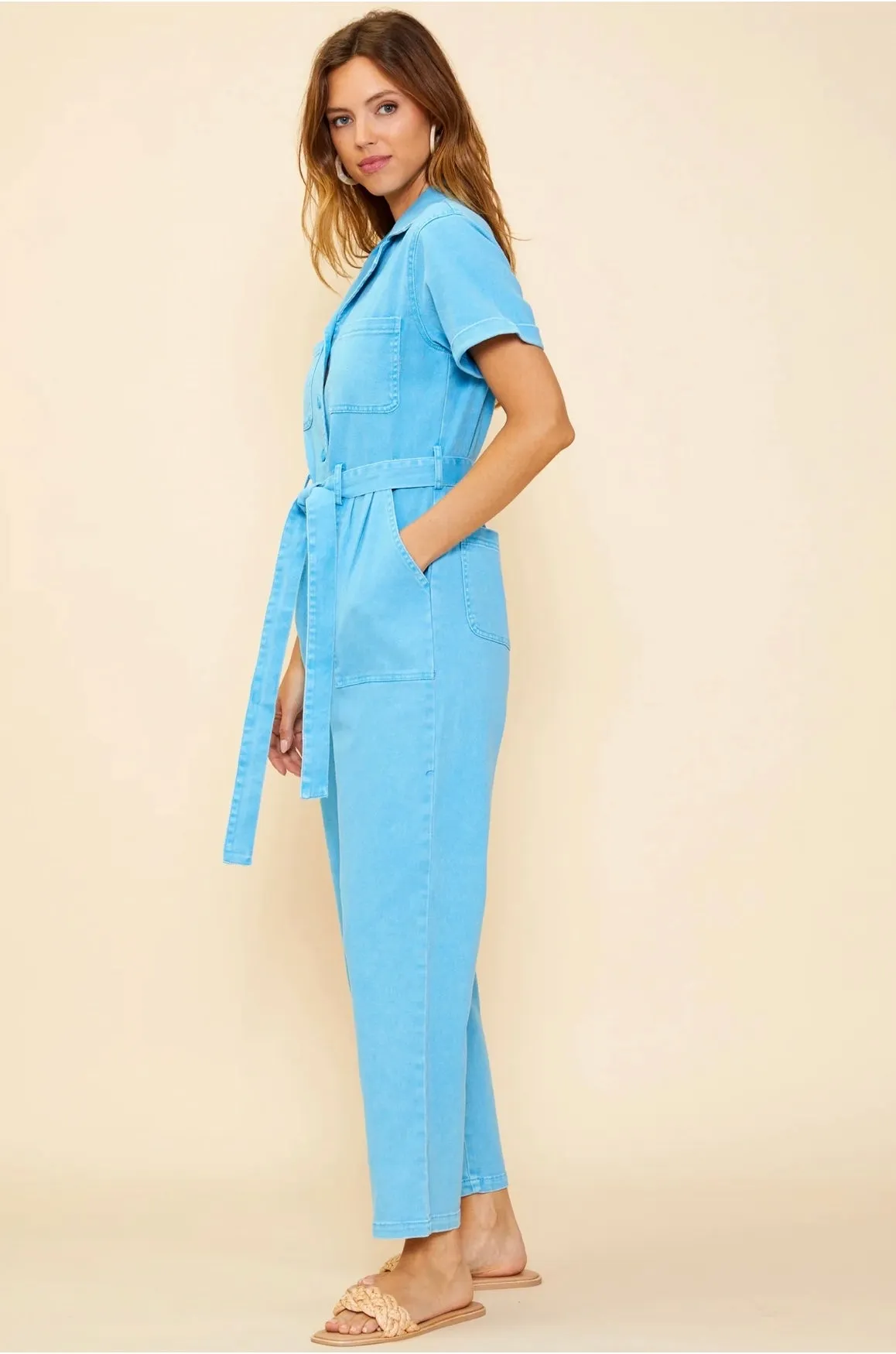 Cassandra Short Sleeve Cotton Utility Jumpsuit