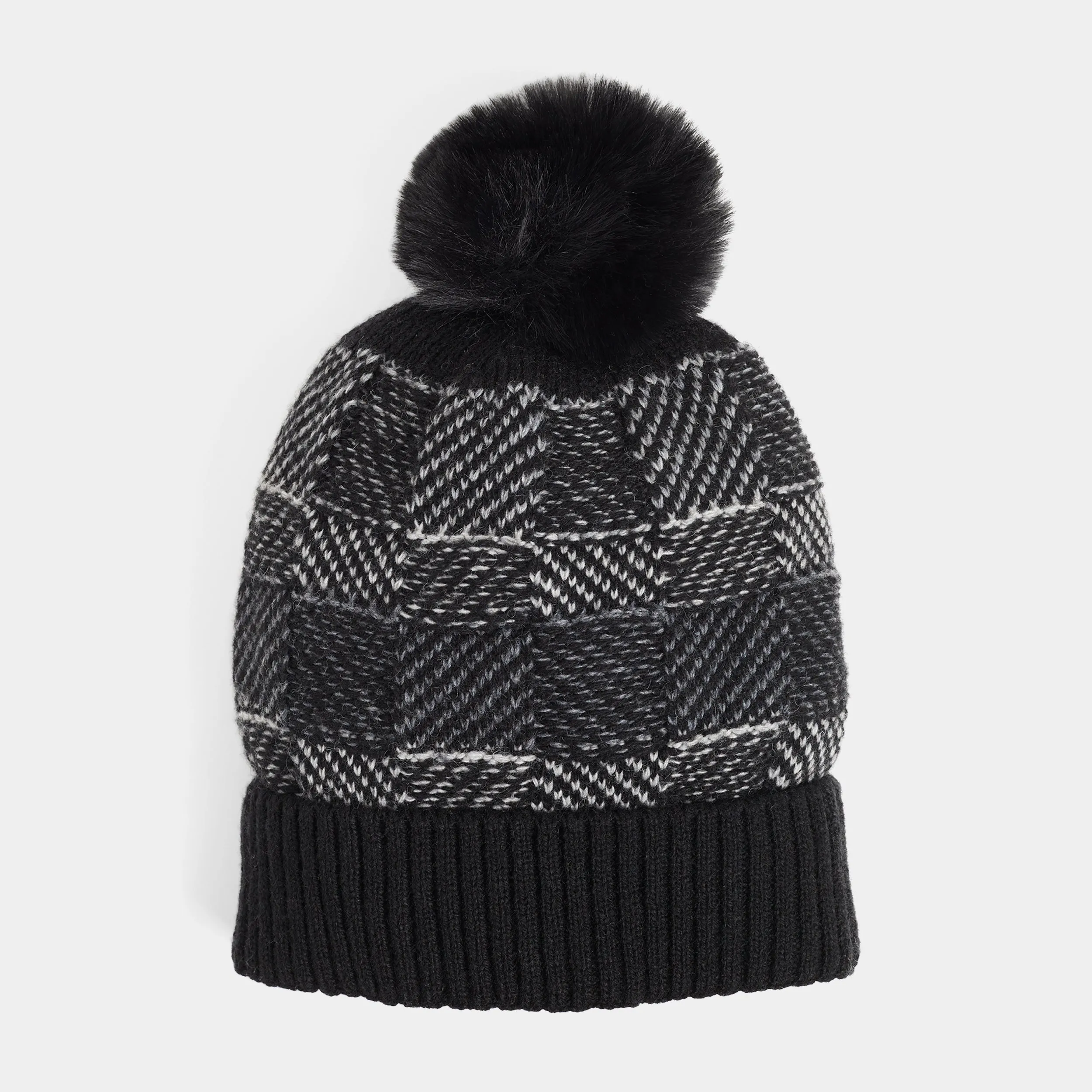 Checkerboard Winter Knit Hat - Black