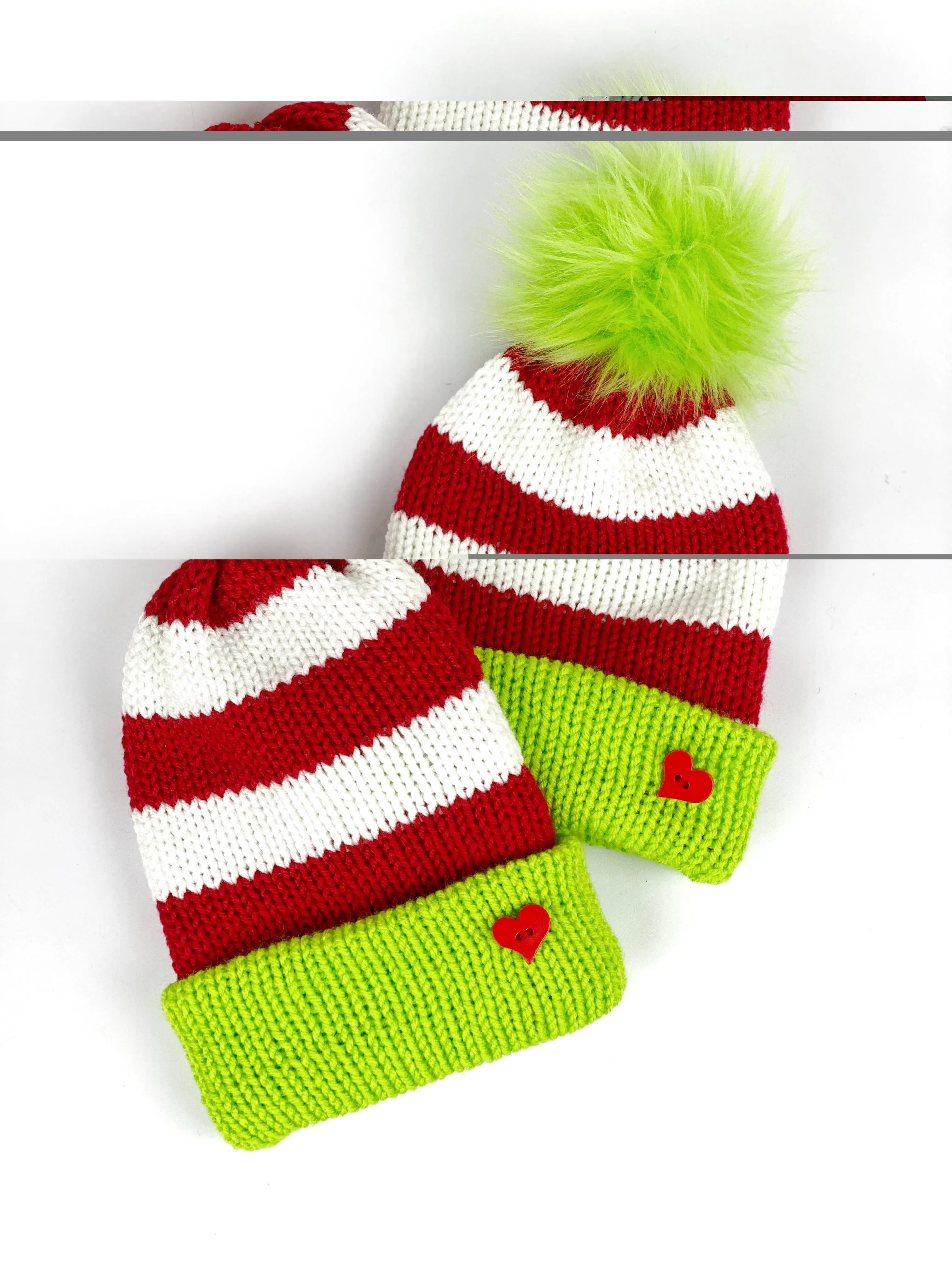 Christmas Themed Red Green Knit Beanie Double Layer Acrylic Hat Child/Teen Size