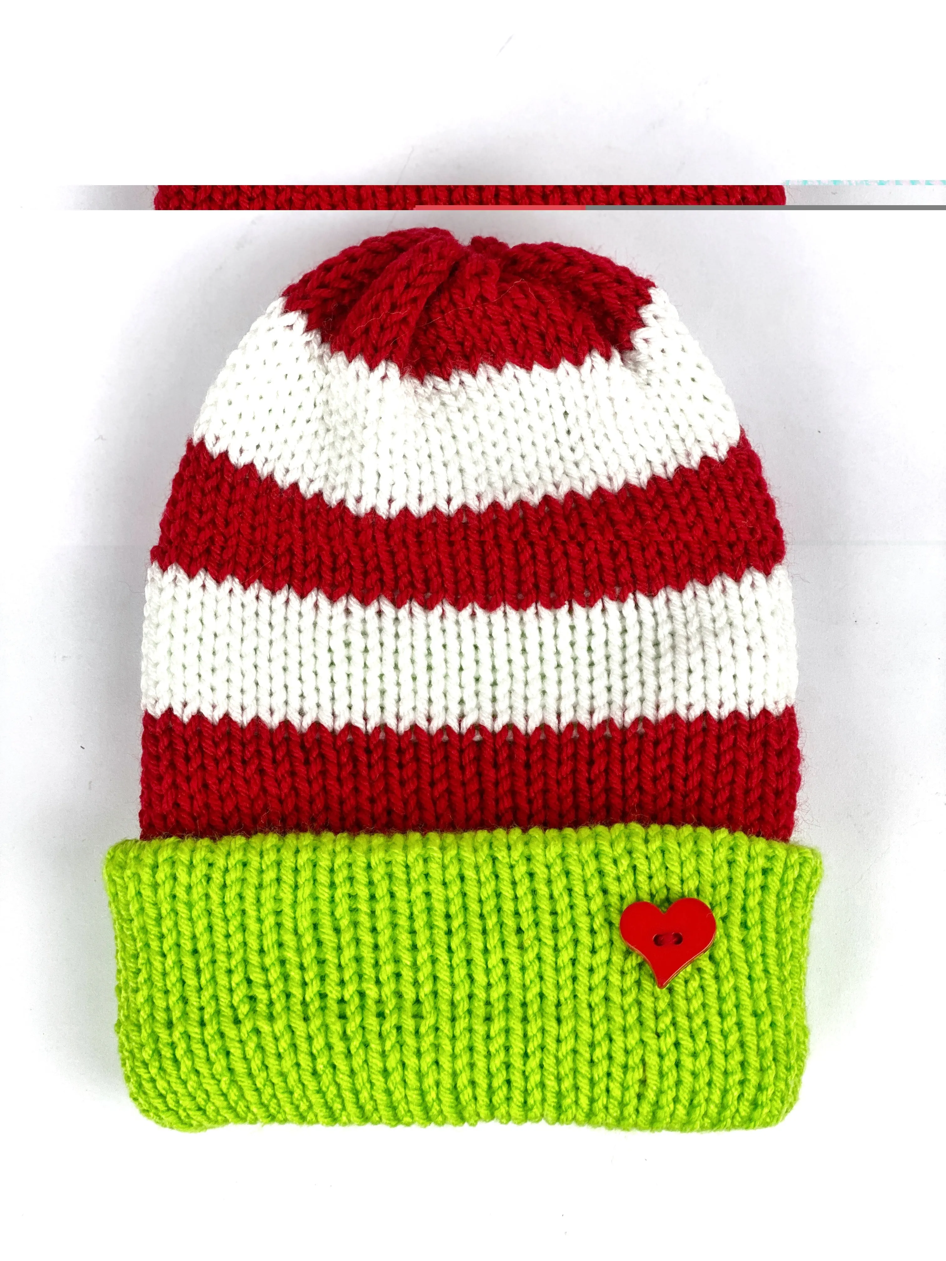 Christmas Themed Red Green Knit Beanie Double Layer Acrylic Hat Child/Teen Size