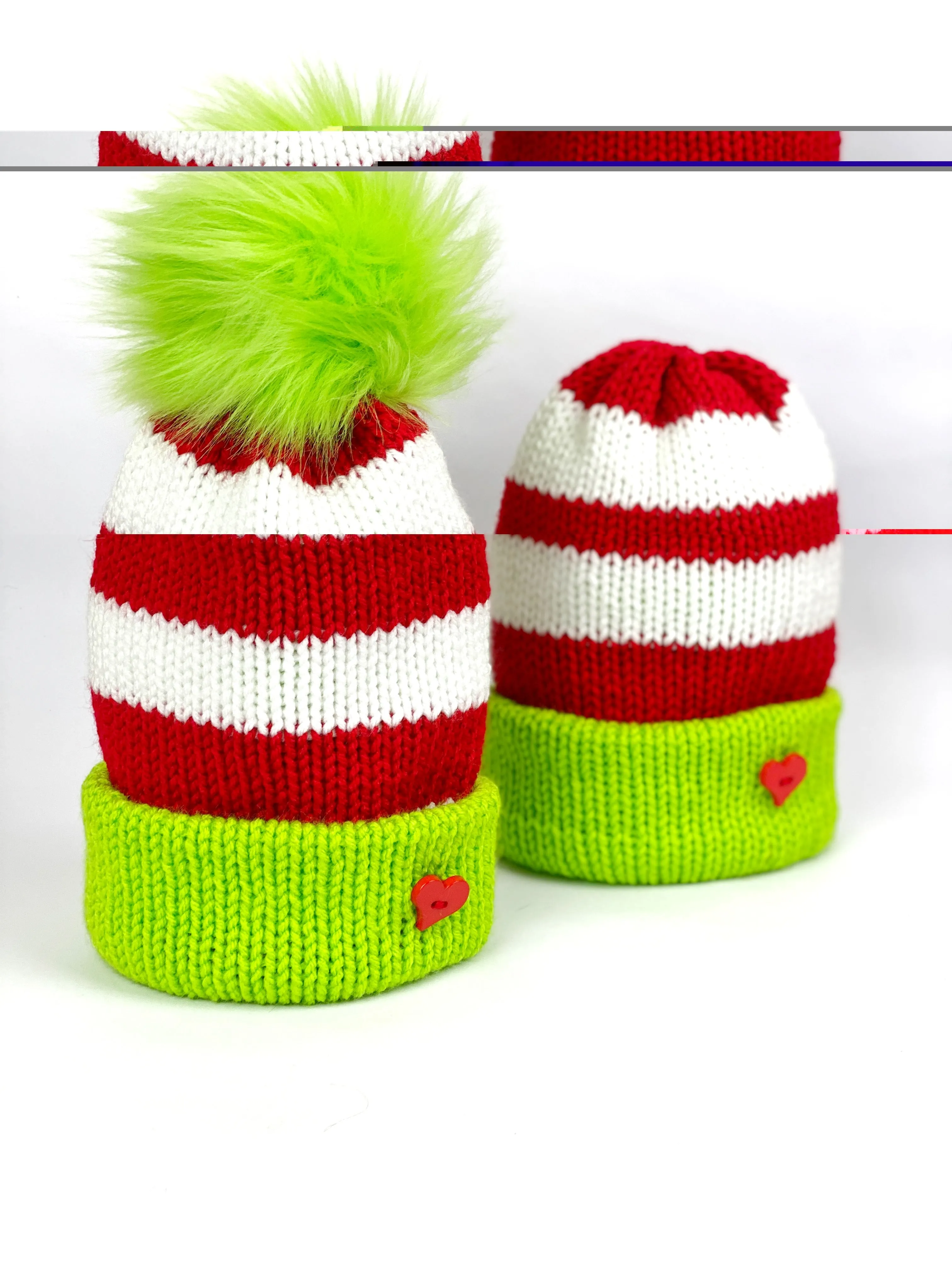 Christmas Themed Red Green Knit Beanie Double Layer Acrylic Hat Child/Teen Size