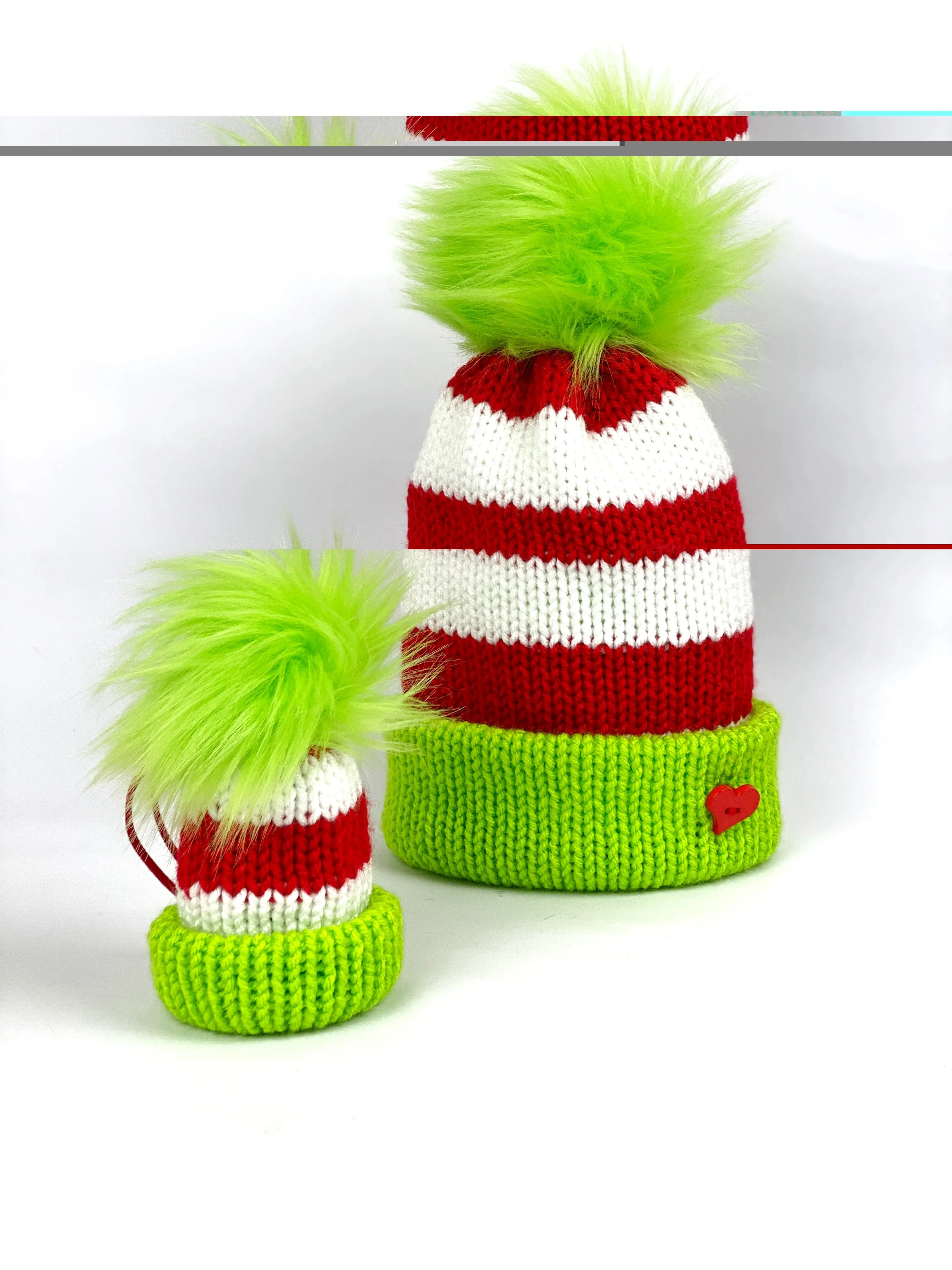 Christmas Themed Red Green Knit Beanie Double Layer Acrylic Hat Child/Teen Size