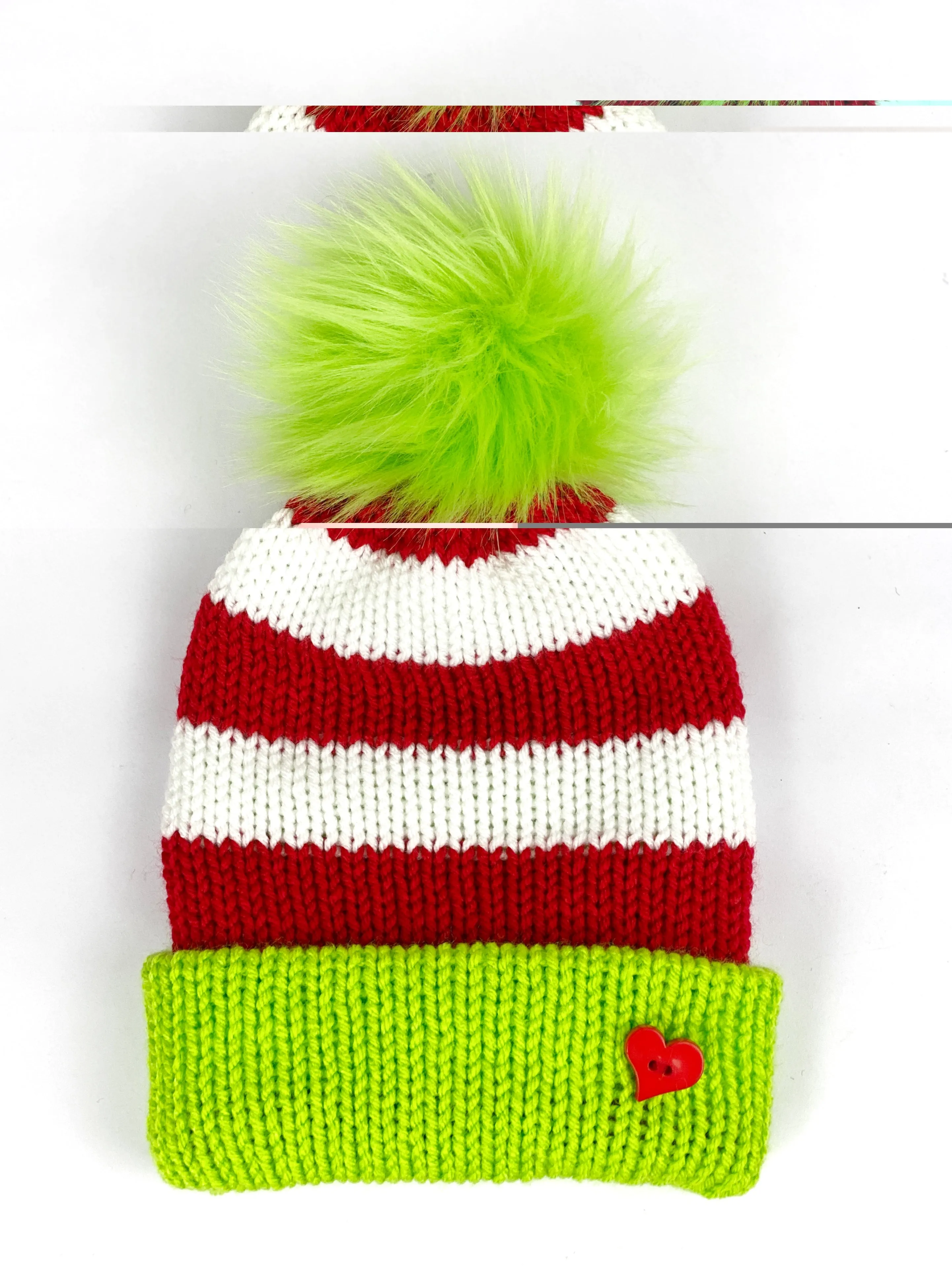 Christmas Themed Red Green Knit Beanie Double Layer Acrylic Hat Child/Teen Size