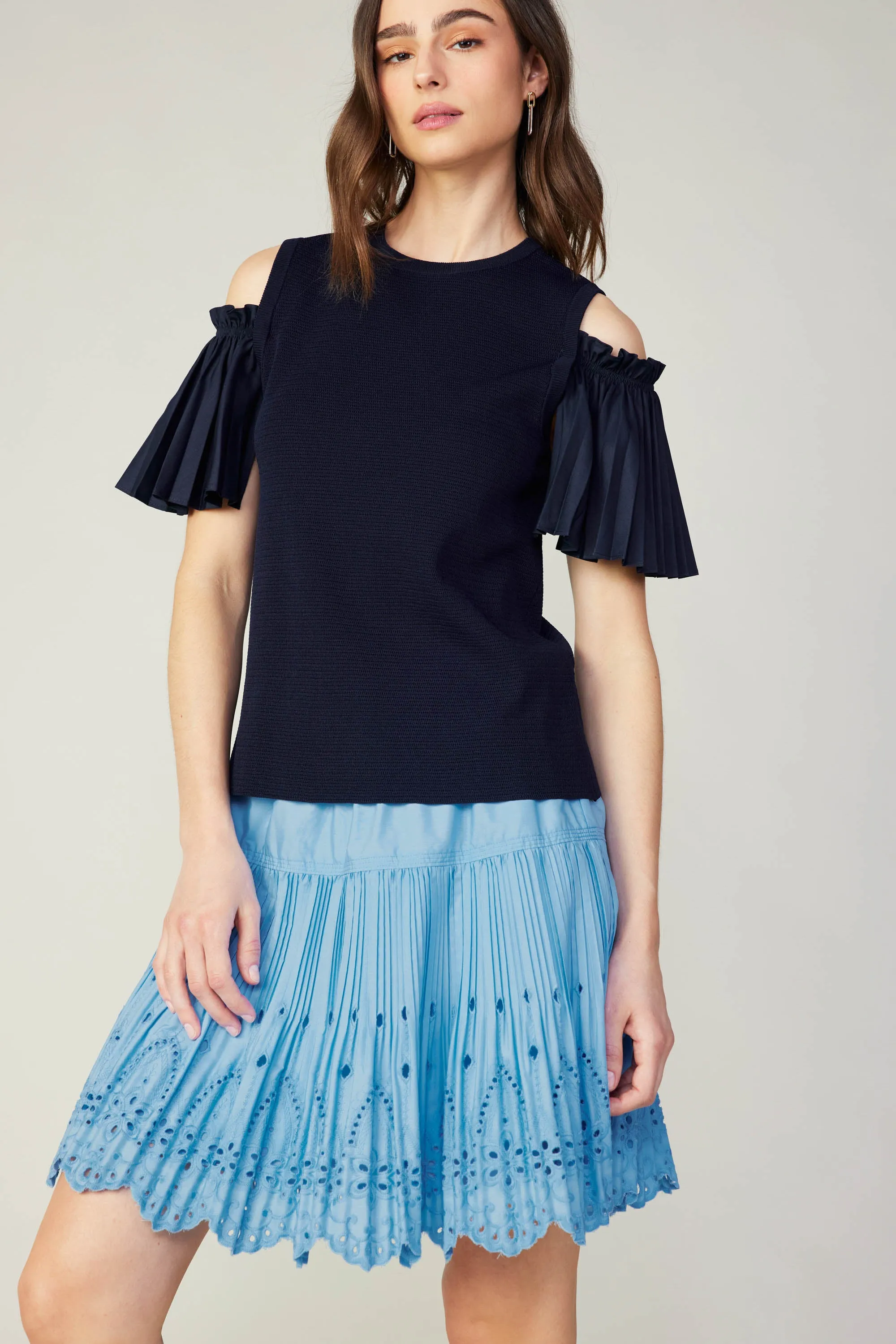 Cold Shoulder Pleated Top