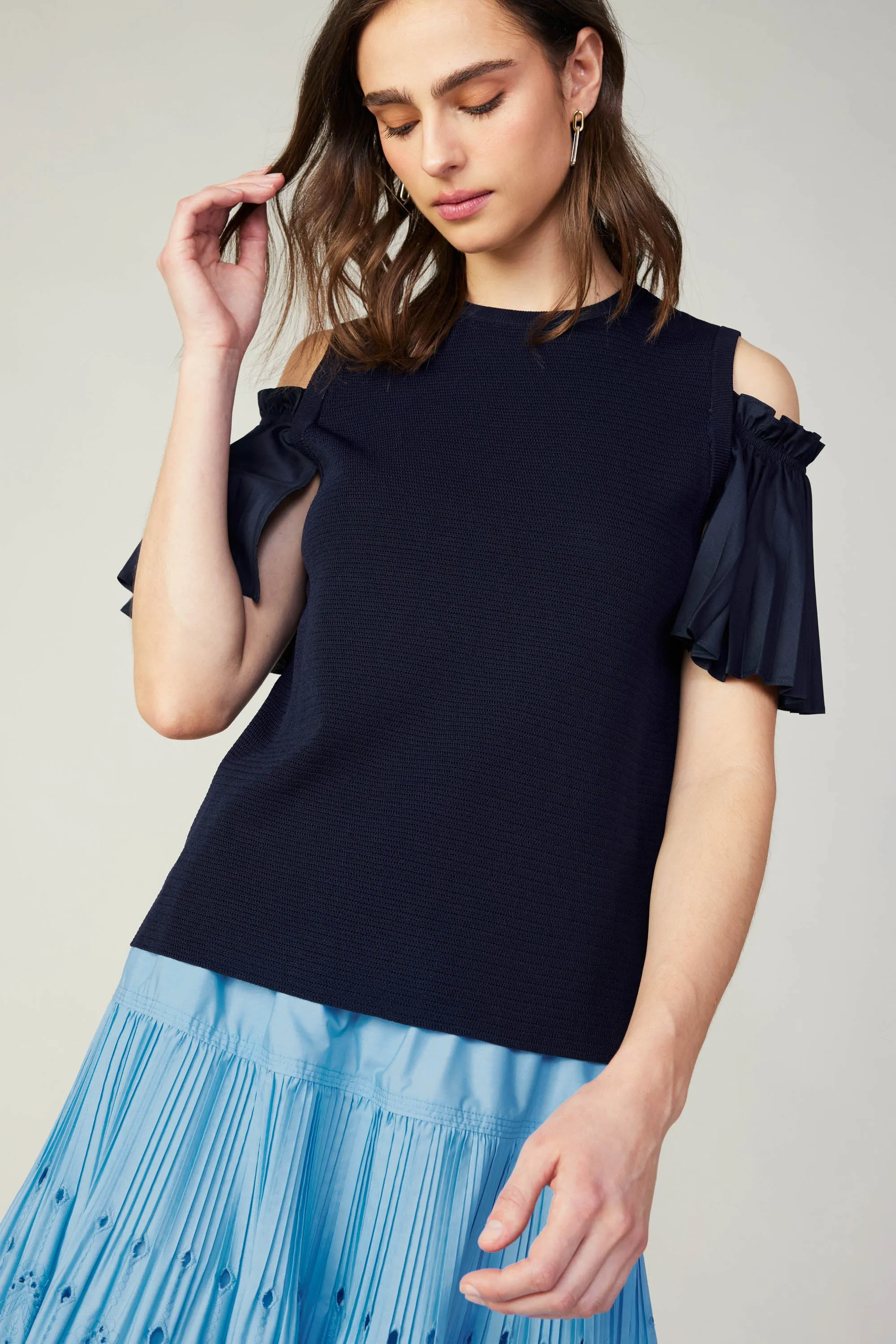 Cold Shoulder Pleated Top