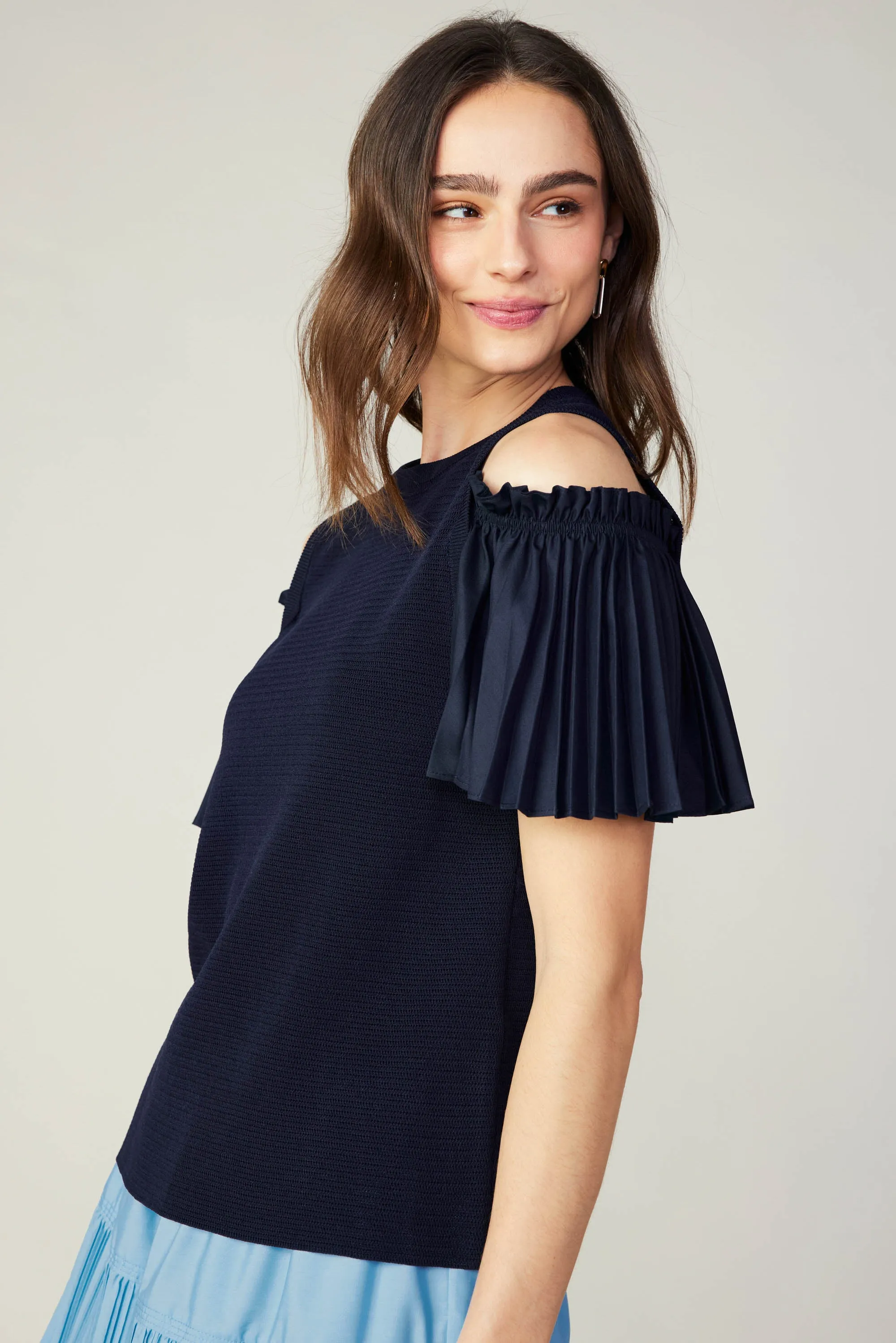 Cold Shoulder Pleated Top