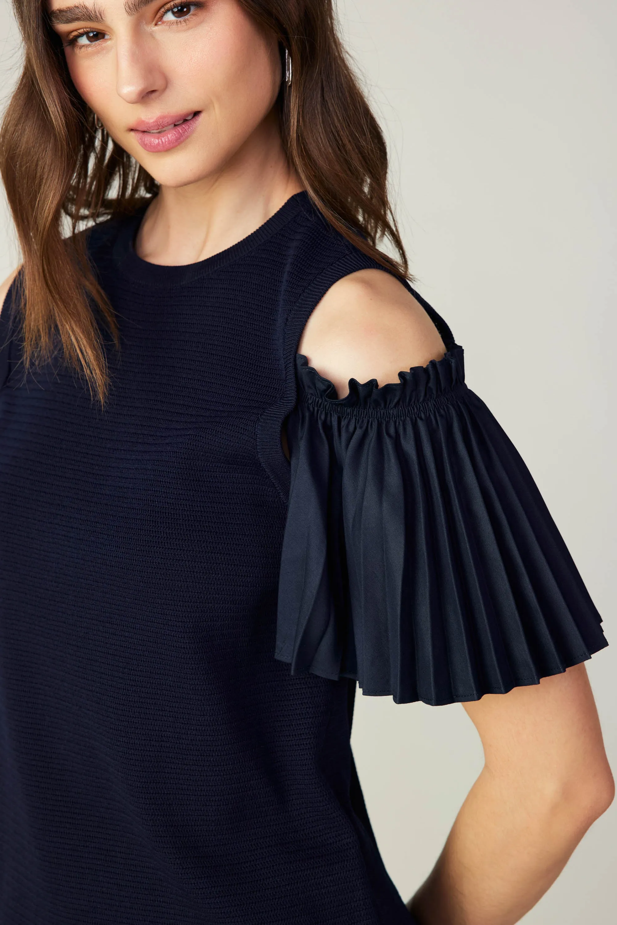 Cold Shoulder Pleated Top