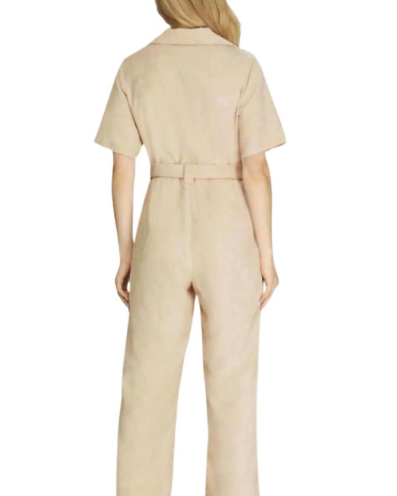 Corduroy Belted Jumpsuit In Ecru | Ecru