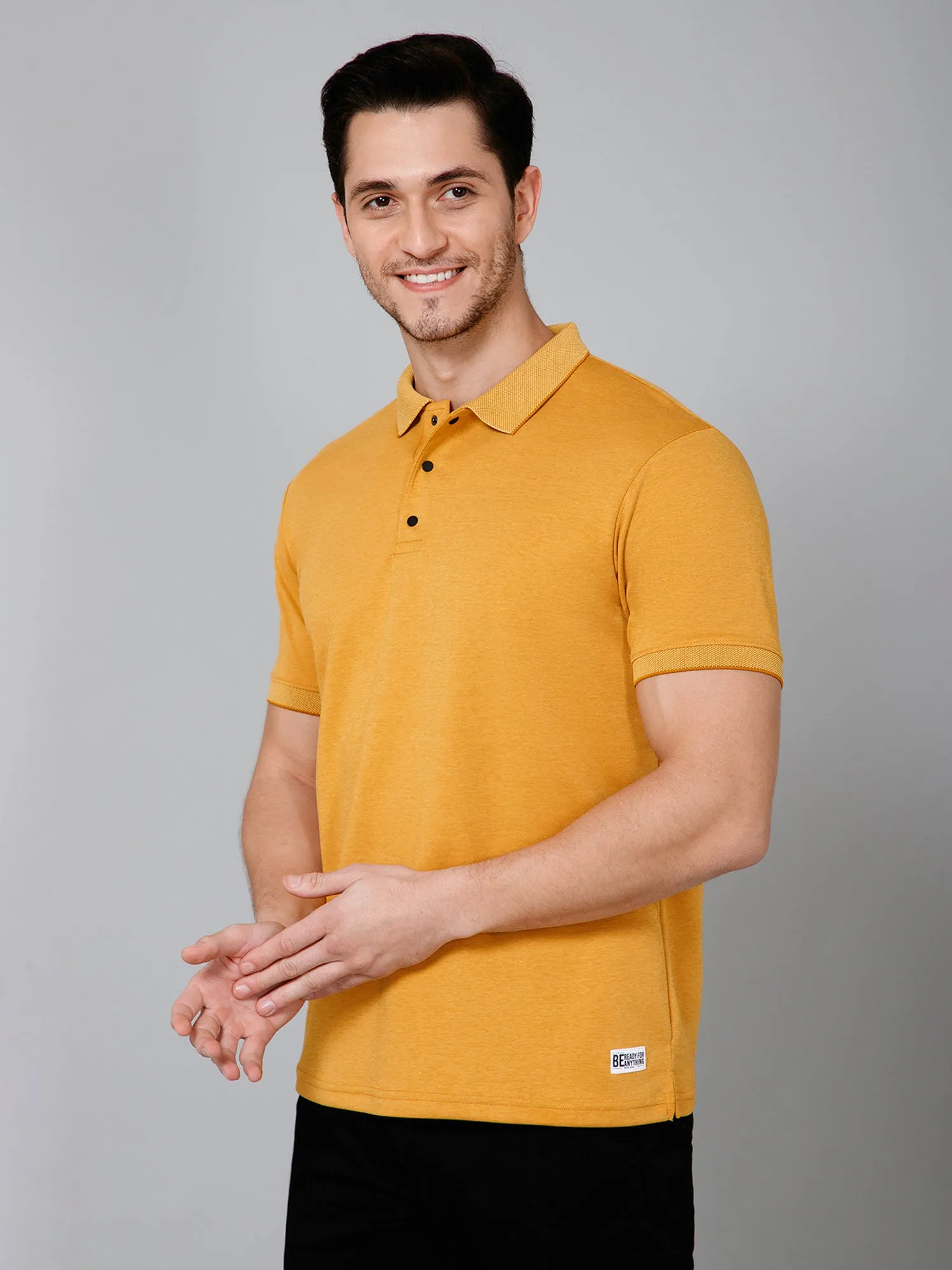 Cross Knit Mustard Polo T-shirt