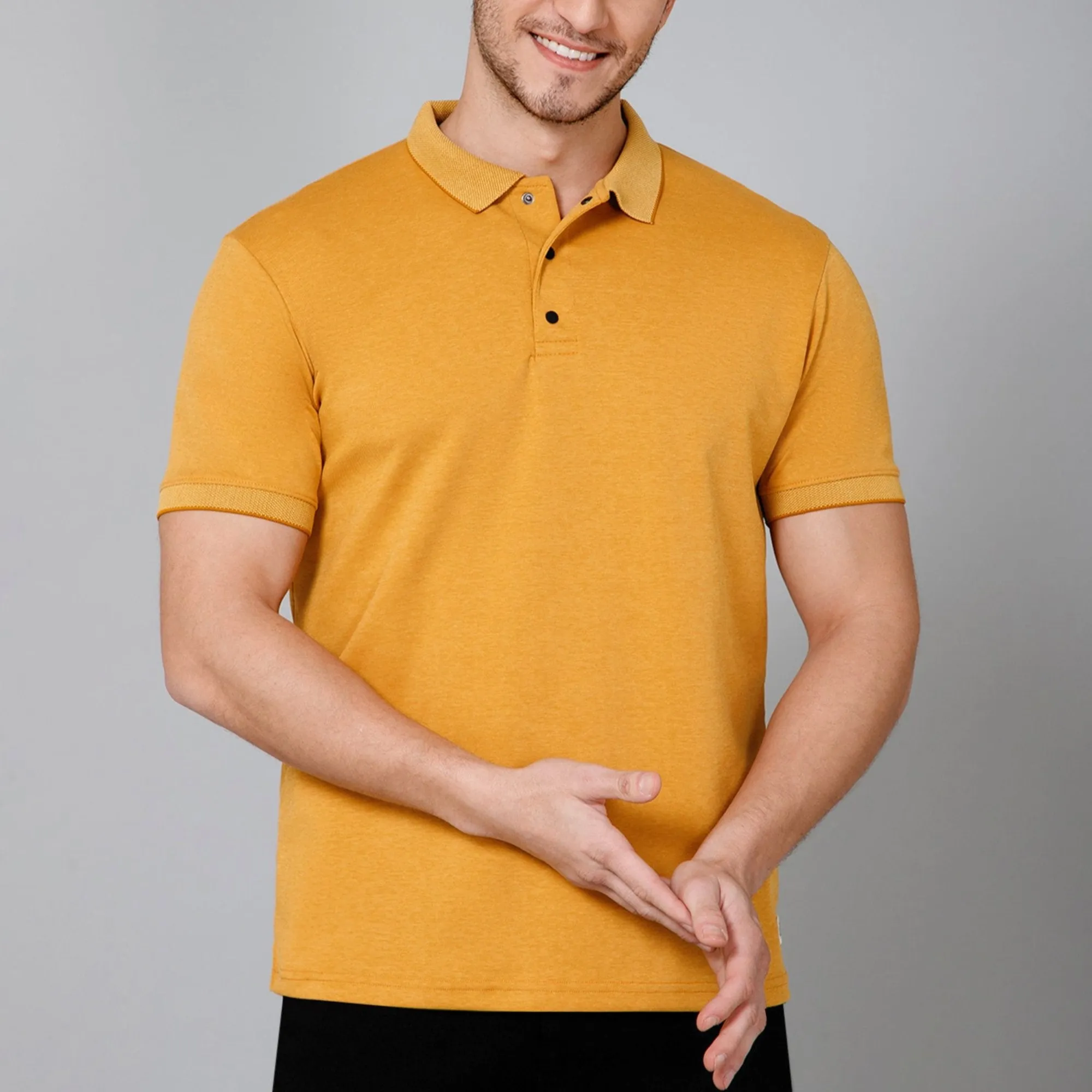 Cross Knit Mustard Polo T-shirt