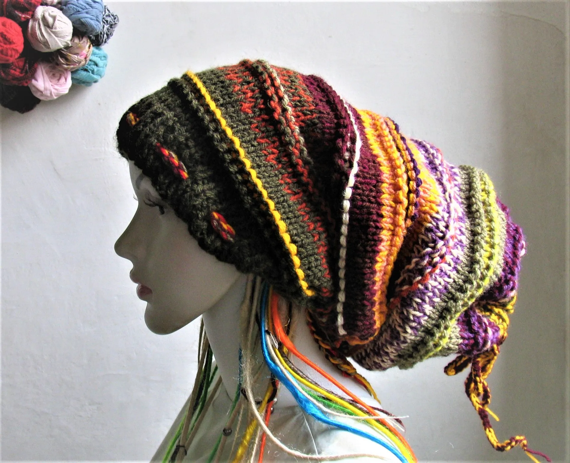 Dreads Long Tube Hat Beanie Dreadlock Sock Oversized Slouchy Unisex Winter Slouchy Hat Knit Rasta Tam Hippie Boho Headband Dreadstyles  Buggy Hat Dreads Woodland Hat