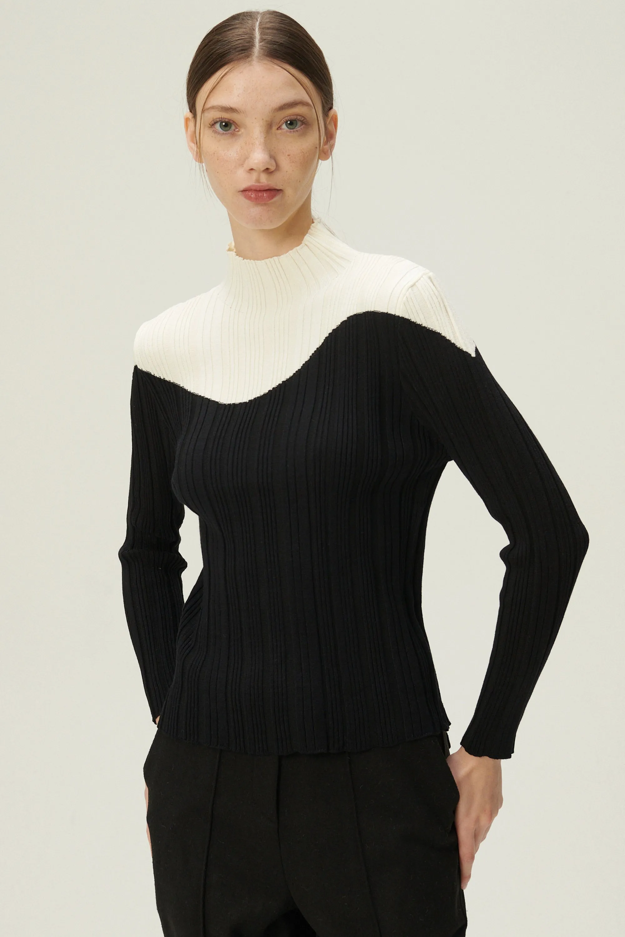 Eva Color Block Ribbed Knit Top