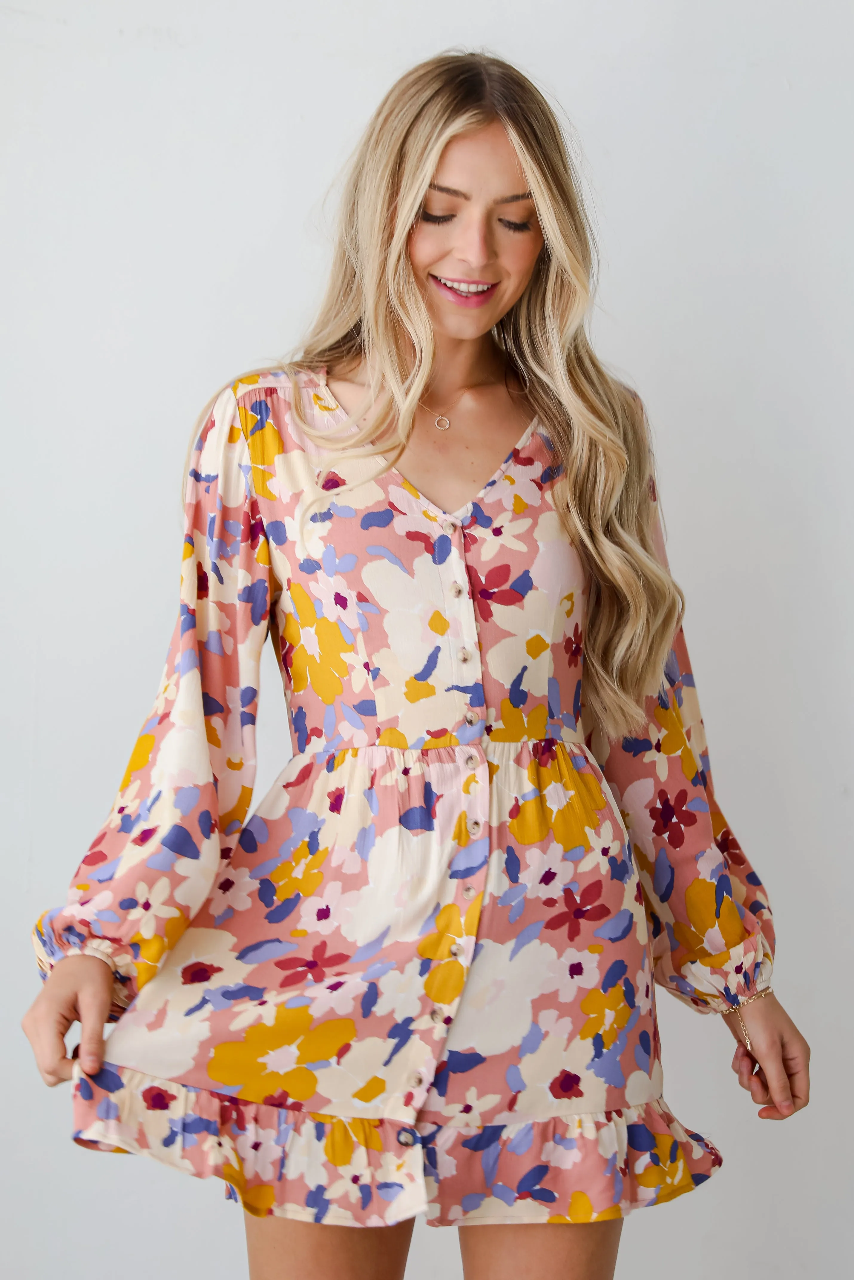 FINAL SALE - Simply Blissful Mauve Floral Babydoll Mini Dress