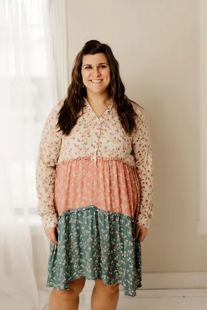 Floral Color Block Babydoll Dress