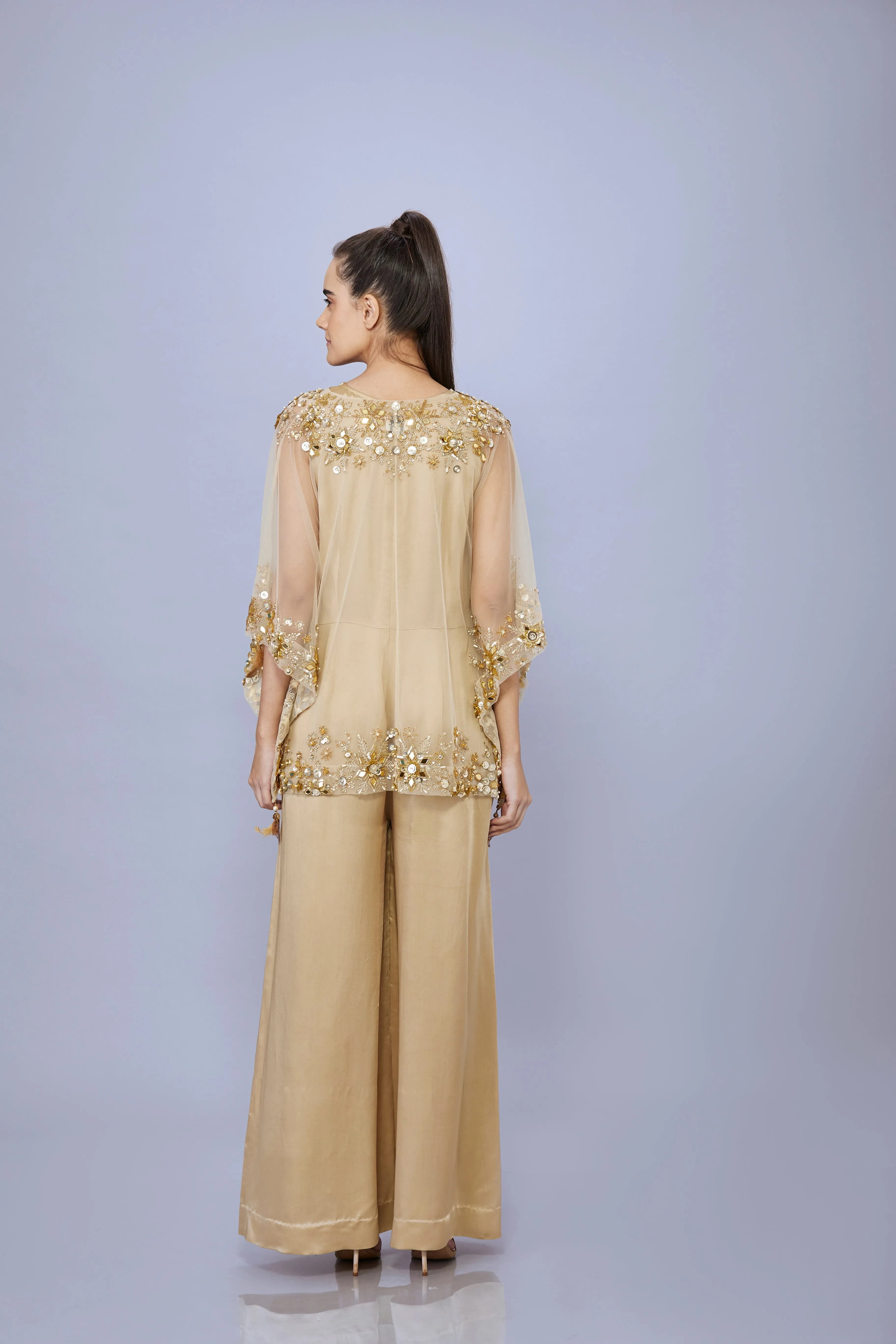 Gold kaftan embroidered in mirrors & gold sequins   Jumpsuit