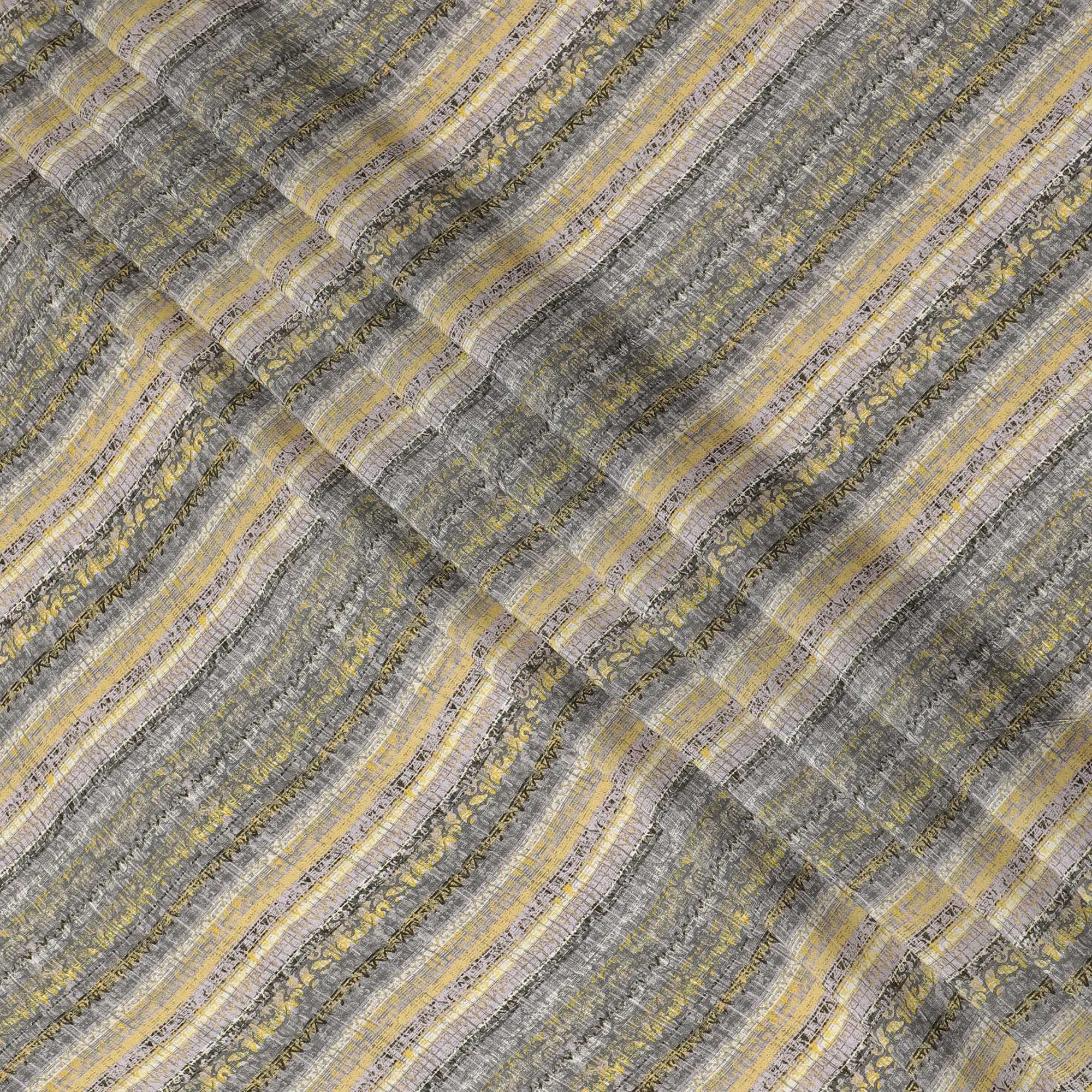 Golden Haze Striped Viscose Crepe Fabric - Luxurious Weave, 110cm Width (India)  - D17639