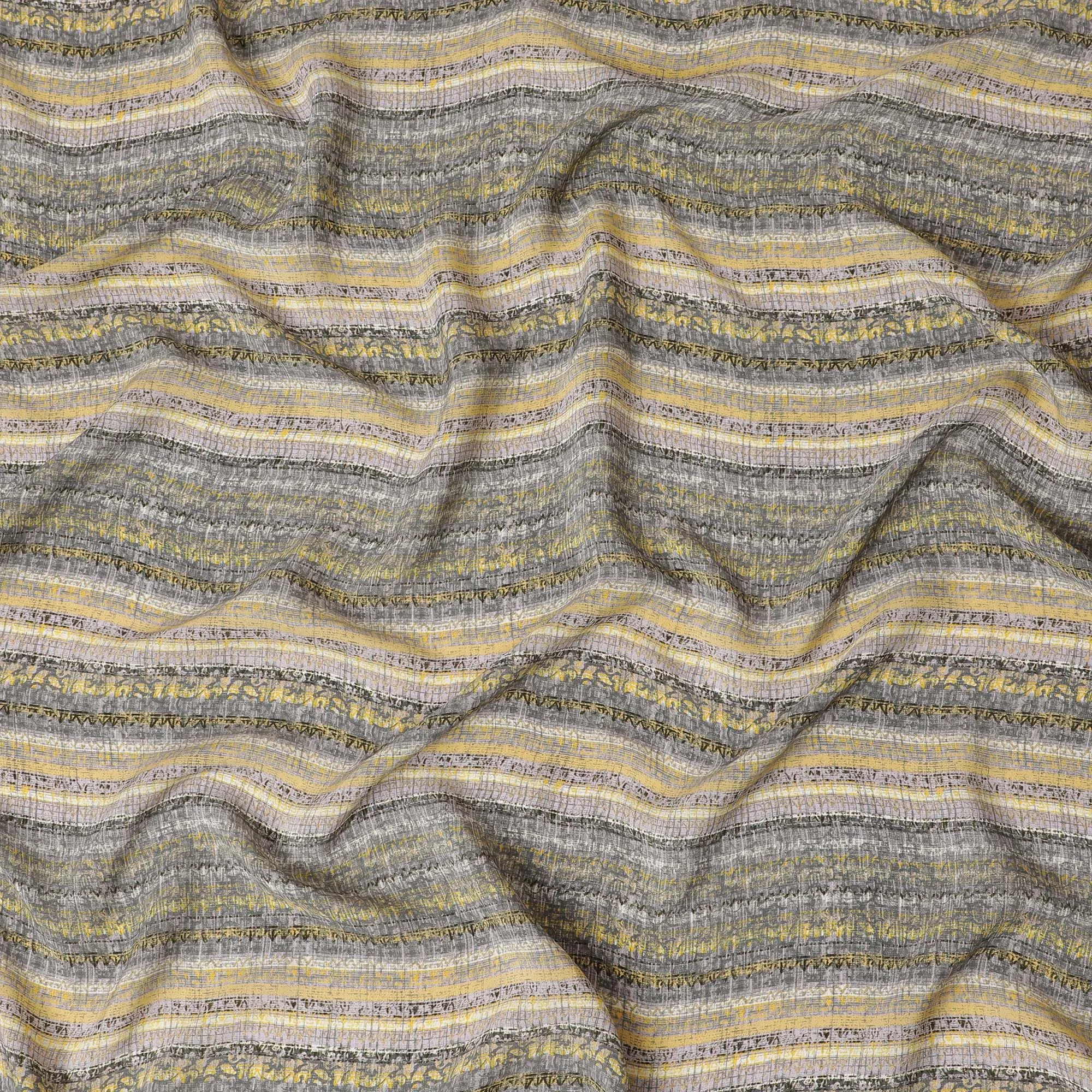 Golden Haze Striped Viscose Crepe Fabric - Luxurious Weave, 110cm Width (India)  - D17639