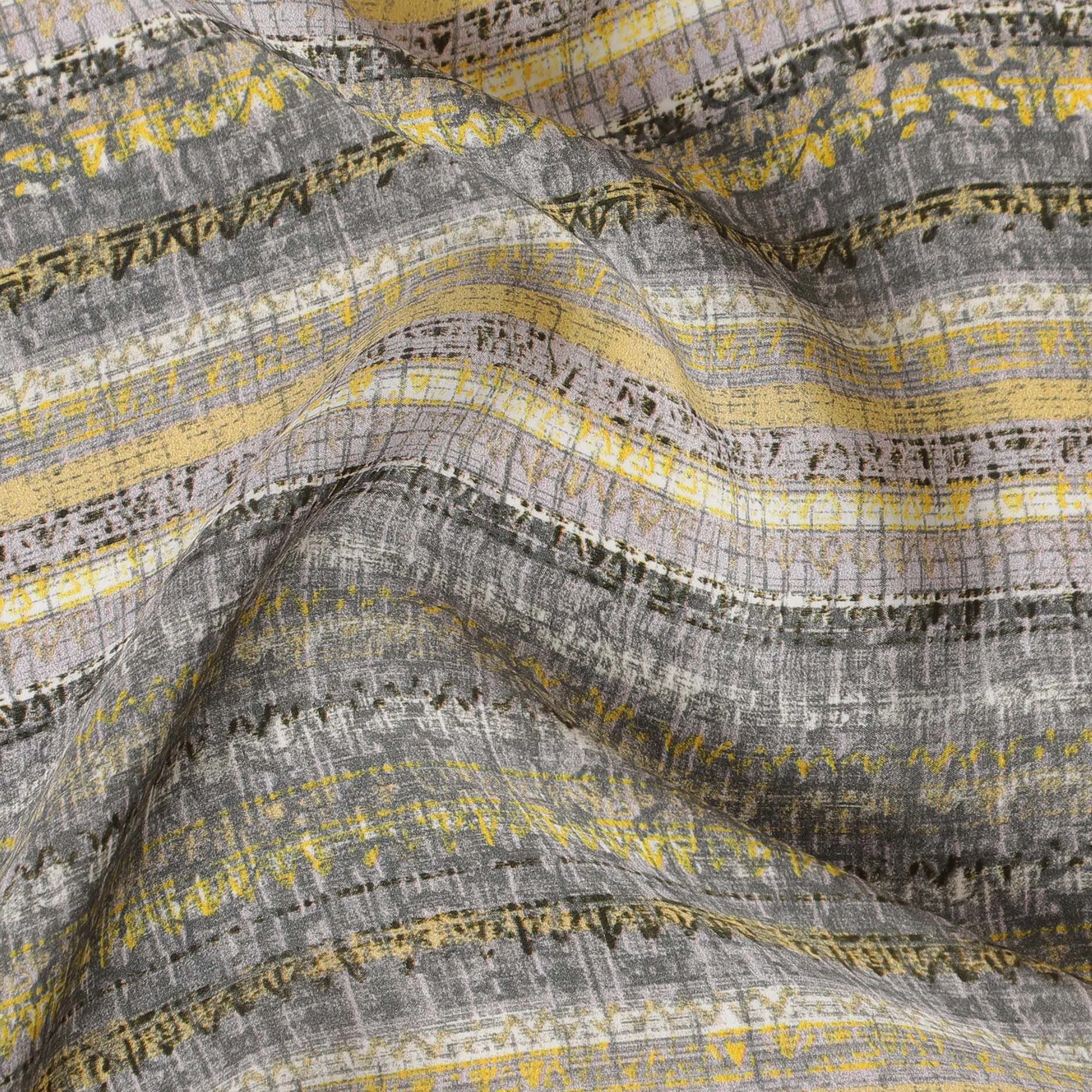 Golden Haze Striped Viscose Crepe Fabric - Luxurious Weave, 110cm Width (India)  - D17639