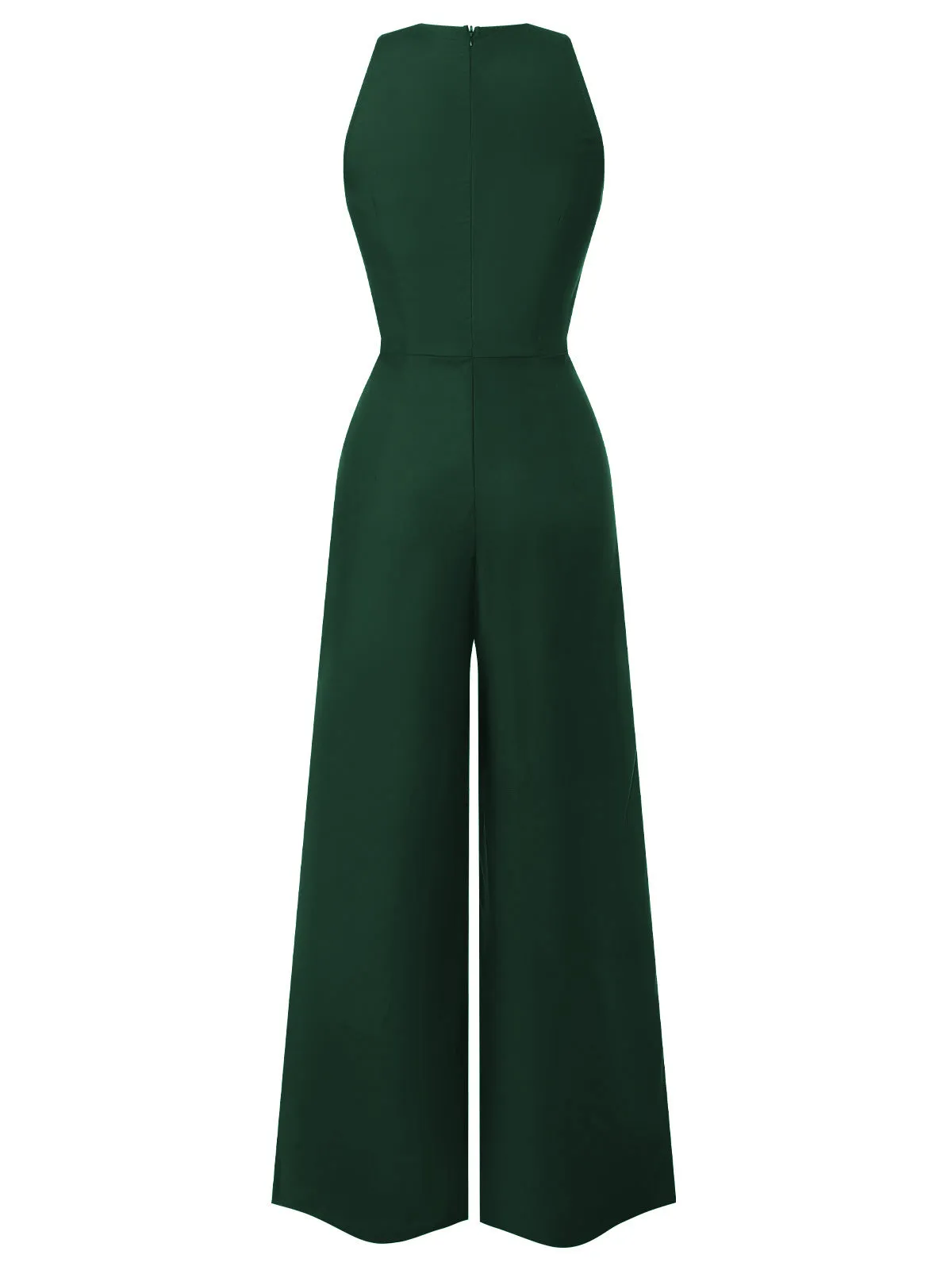 Green 1950s Sleeveless Buttoned Solid Jumpsuit