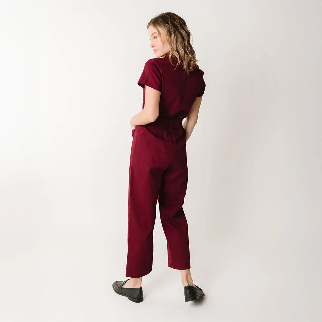 Hamptons Jumpsuit, Maroon Canvas