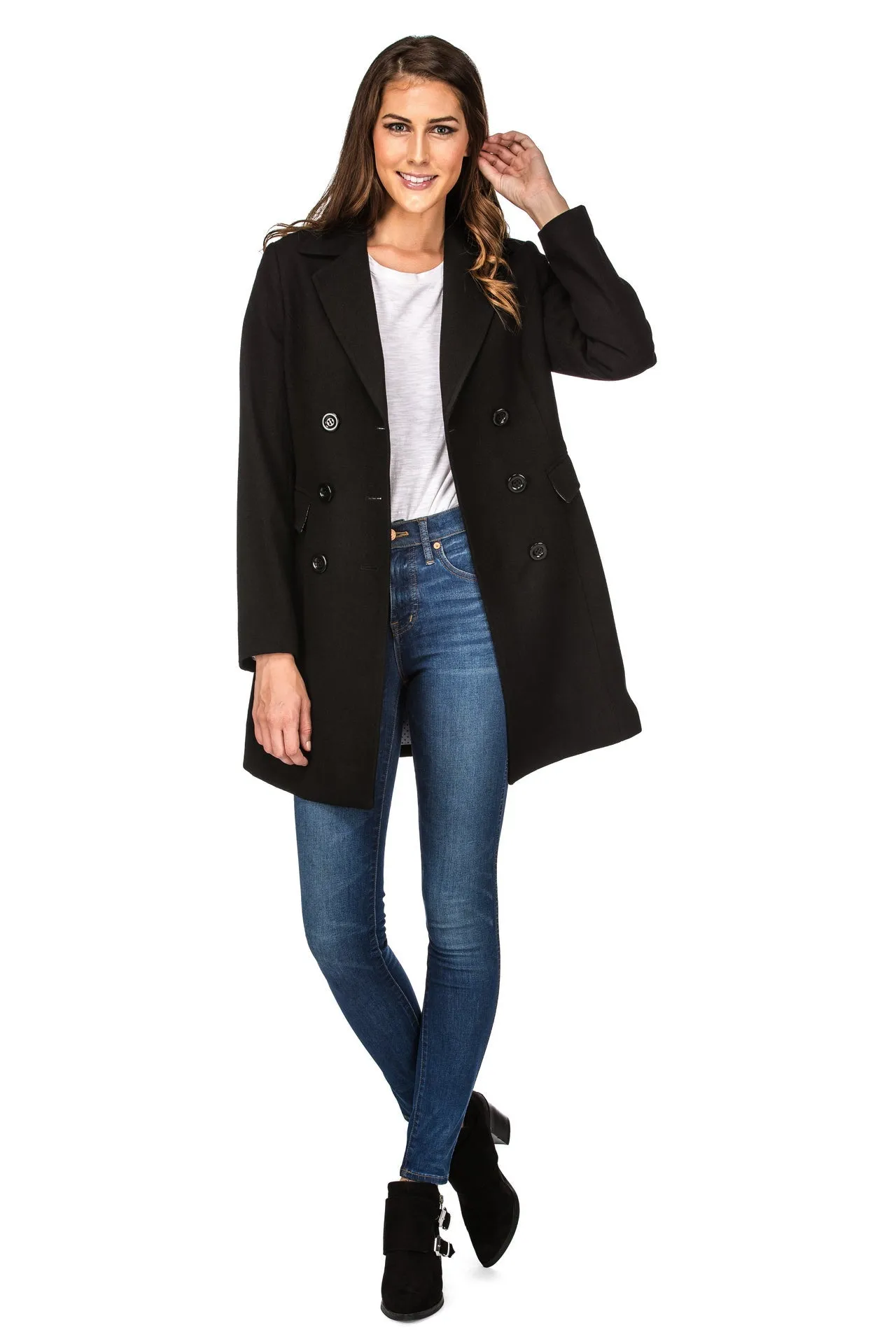 Haute Edition Women's Double Breasted Wool Blend Peacoat