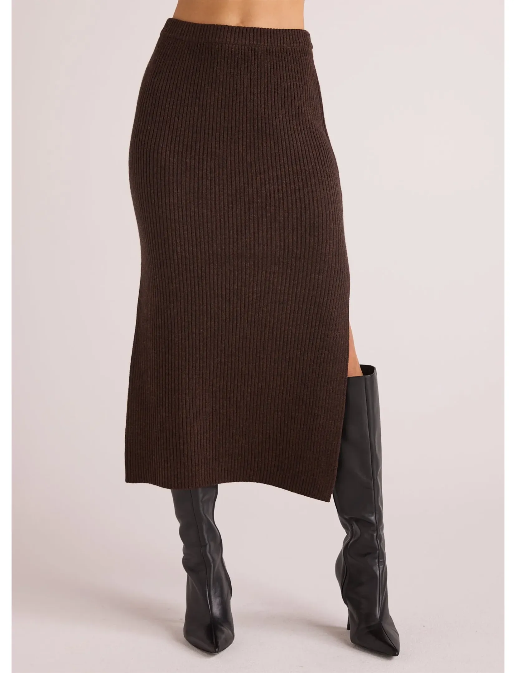 Heather Knit Skirt, Brown