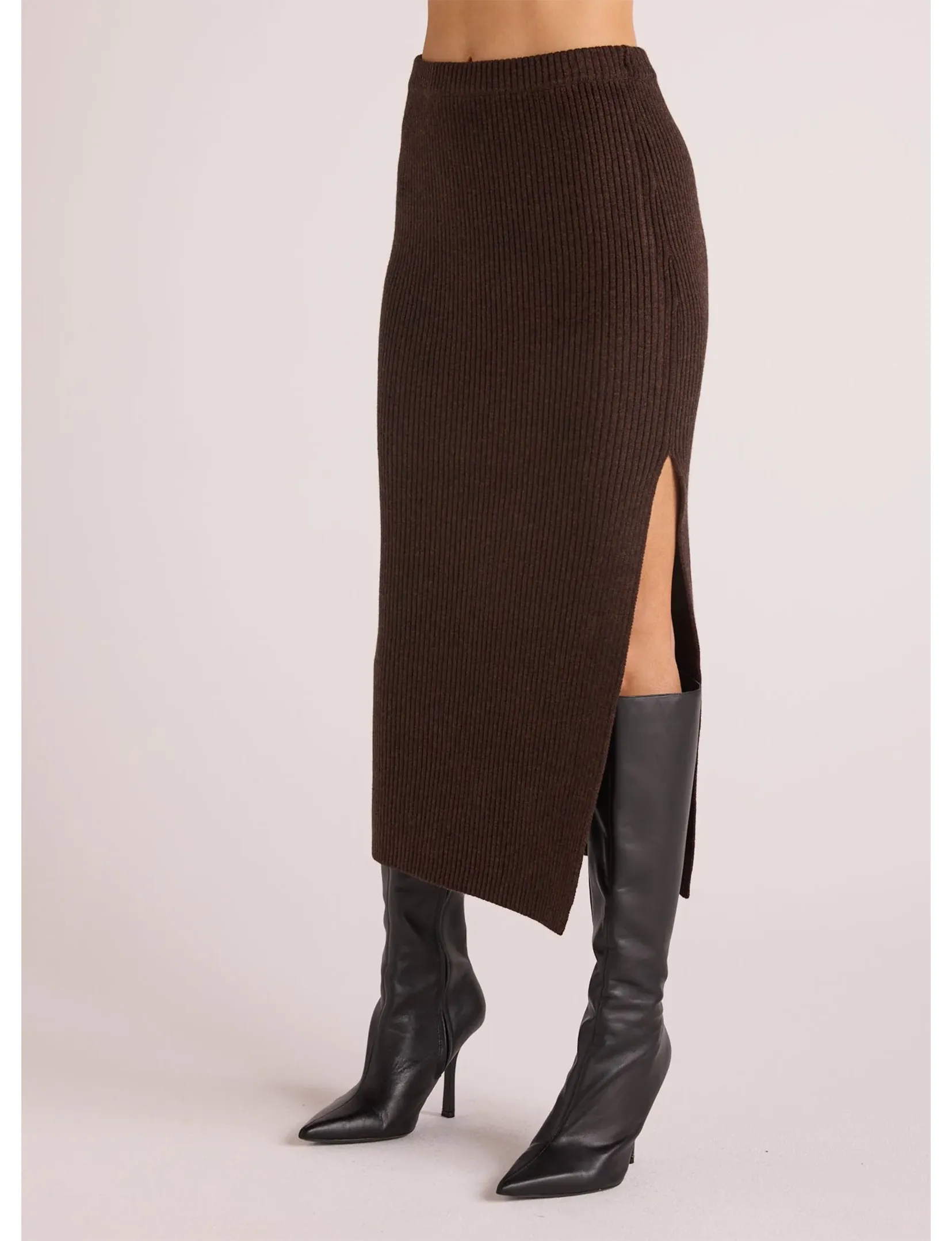 Heather Knit Skirt, Brown