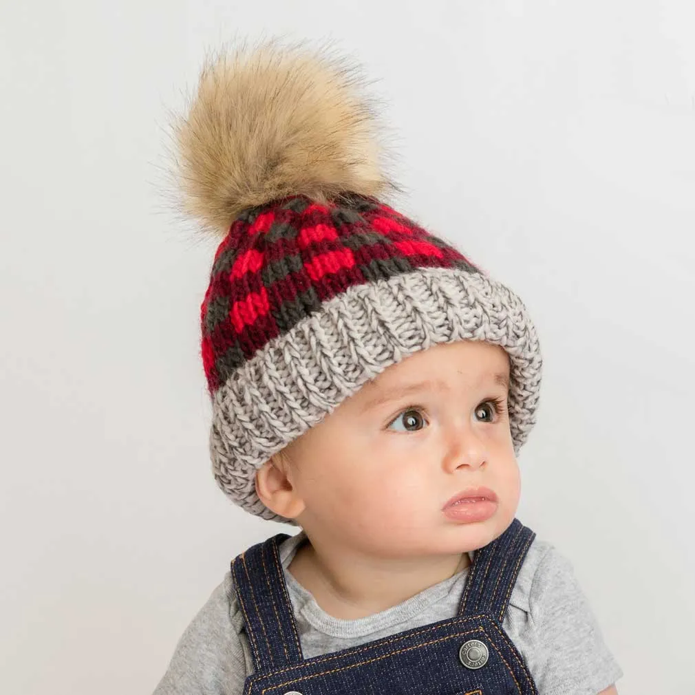 Huggalugs Red Buffalo Check Beanie