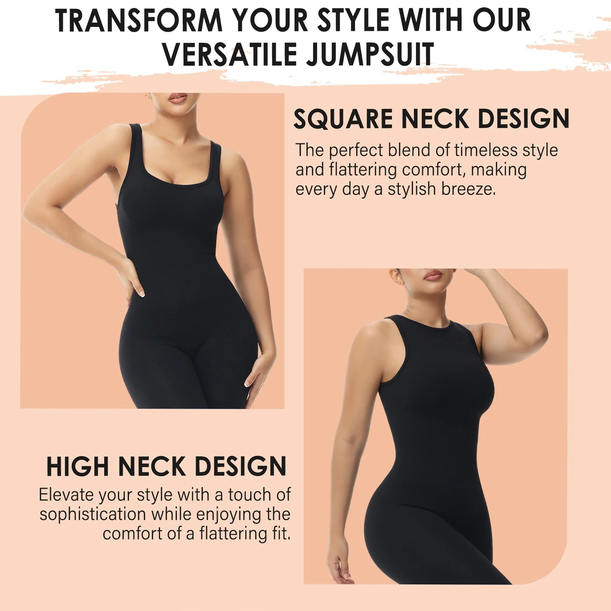 Jumpsuit for Women -  Reversible Neckline High Neck and Square Neck One Piece Tank Tops Bodycon Sleeveless Jumpsuit