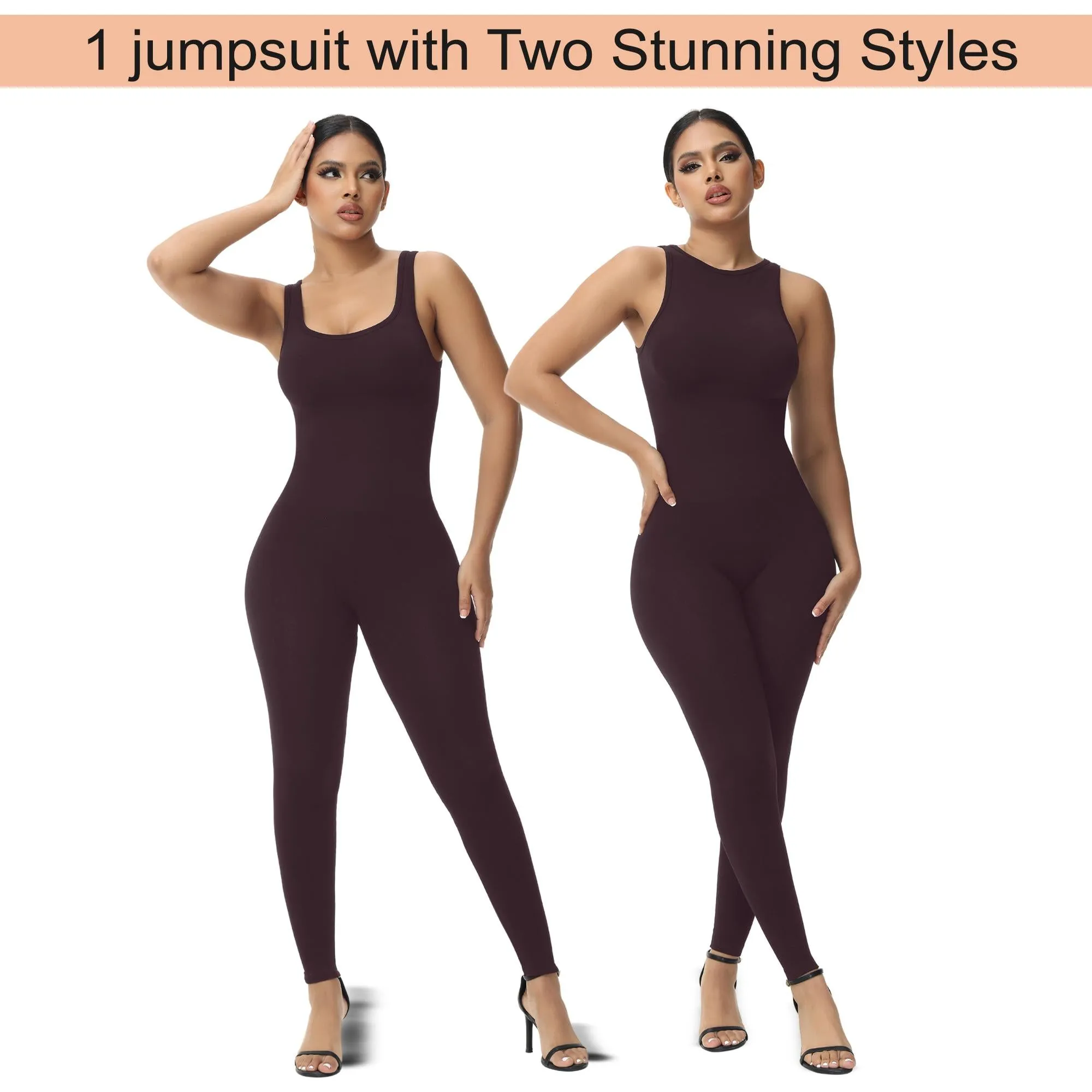 Jumpsuit for Women -  Reversible Neckline High Neck and Square Neck One Piece Tank Tops Bodycon Sleeveless Jumpsuit