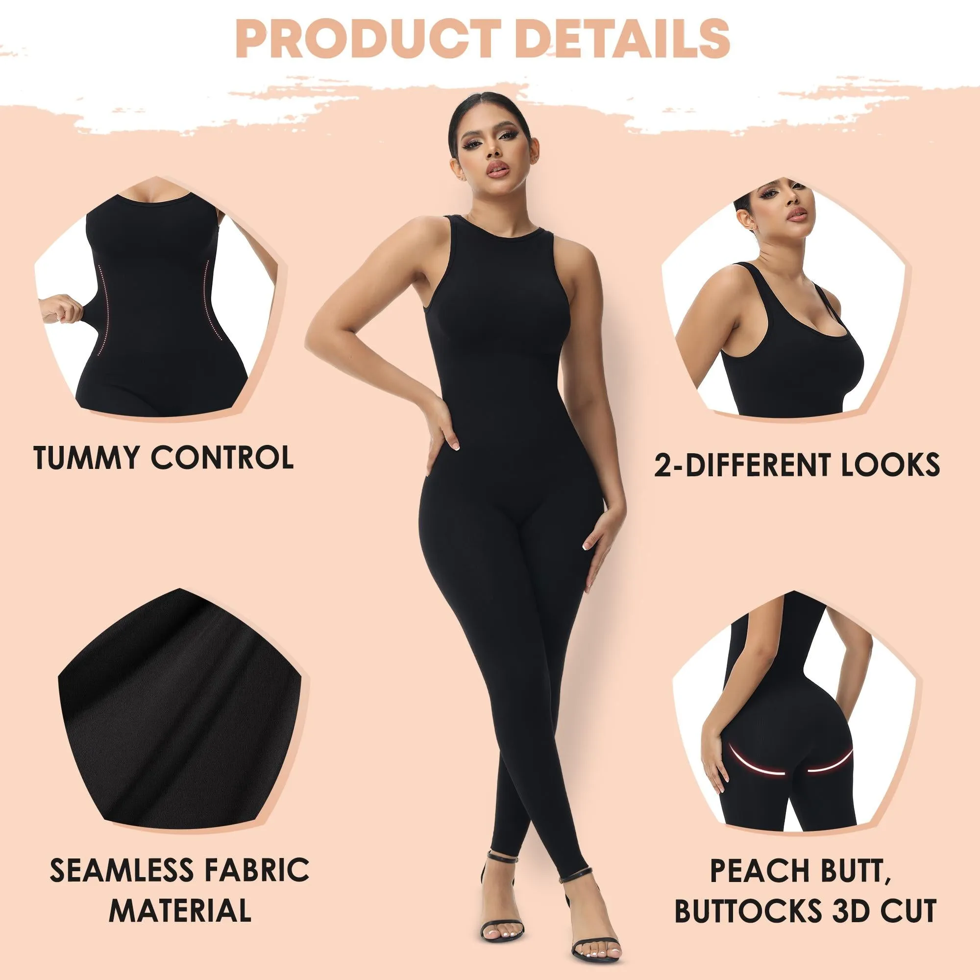 Jumpsuit for Women -  Reversible Neckline High Neck and Square Neck One Piece Tank Tops Bodycon Sleeveless Jumpsuit