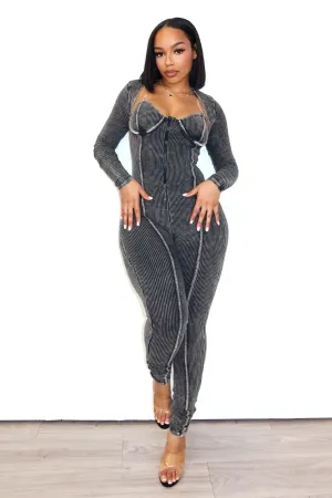 Kali Mineral Washed Jumpsuit & Cardigan SET