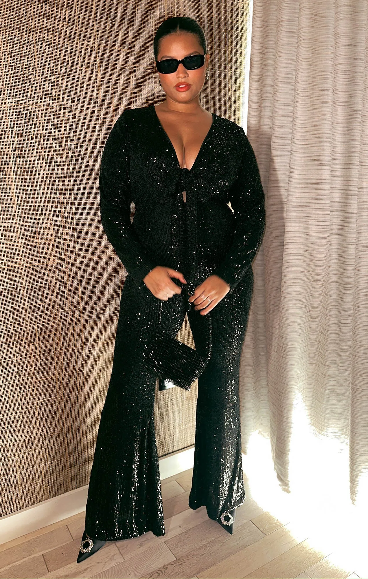 Martina Wrap Jumpsuit ~ Midnight Glitz Sequins