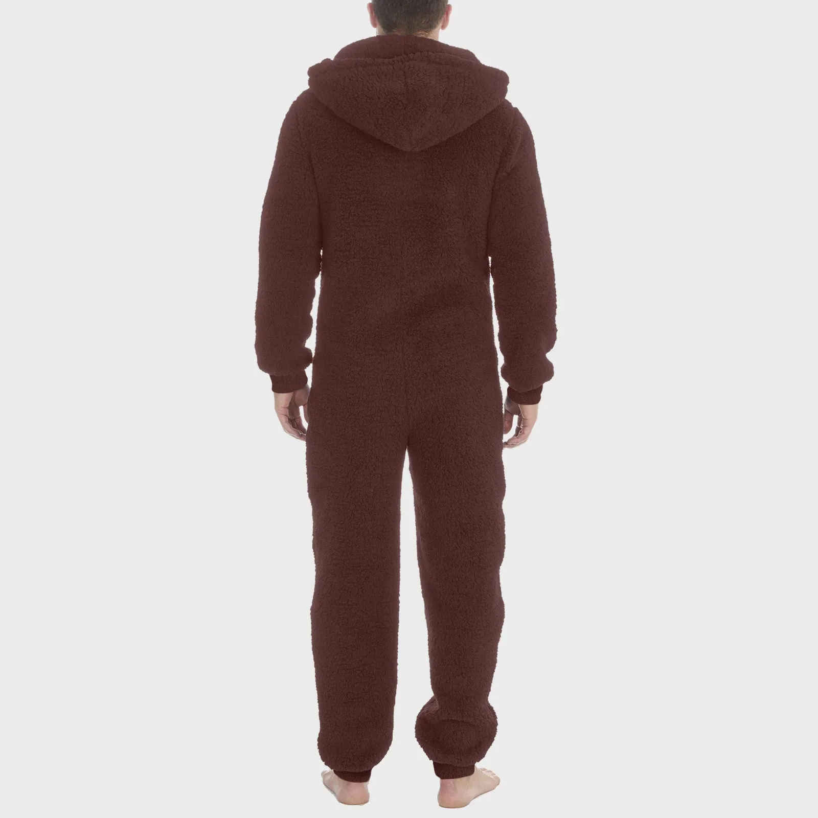 Men Long Sleeve Warm Pajamas Casual Solid Zipper Loose Hooded Jumpsuit Pajama Casual Winter Warm Sleepwear For Man